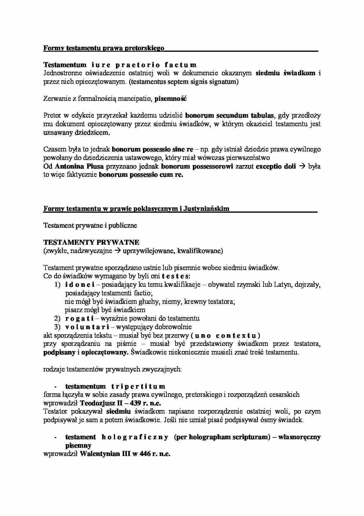 Formy testamentu w prawie poklasycznym i testamenty prywatne - opis - strona 1