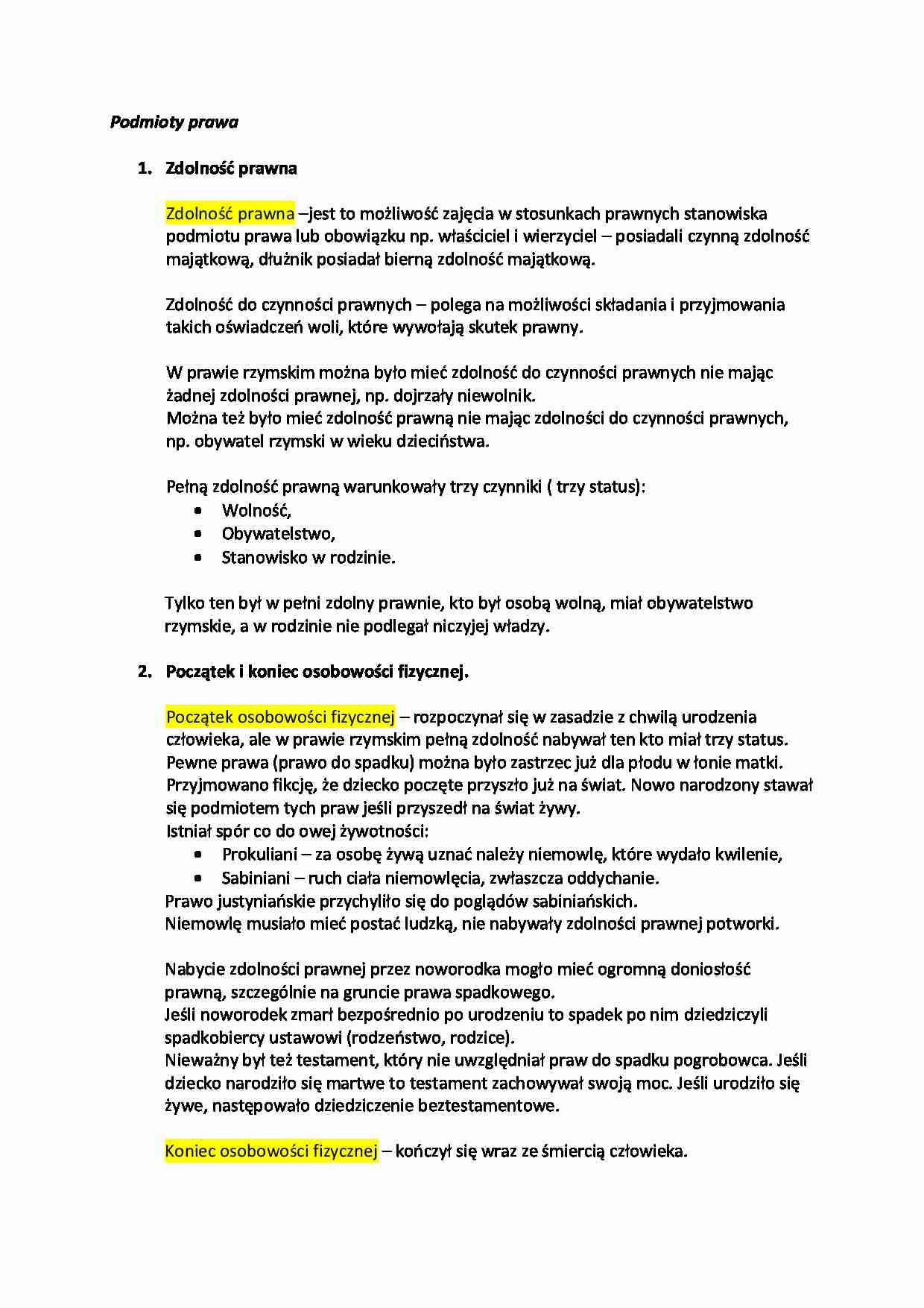 Zdolność prawa, początek i koniec osobowości fizycznej - omówienie. - strona 1