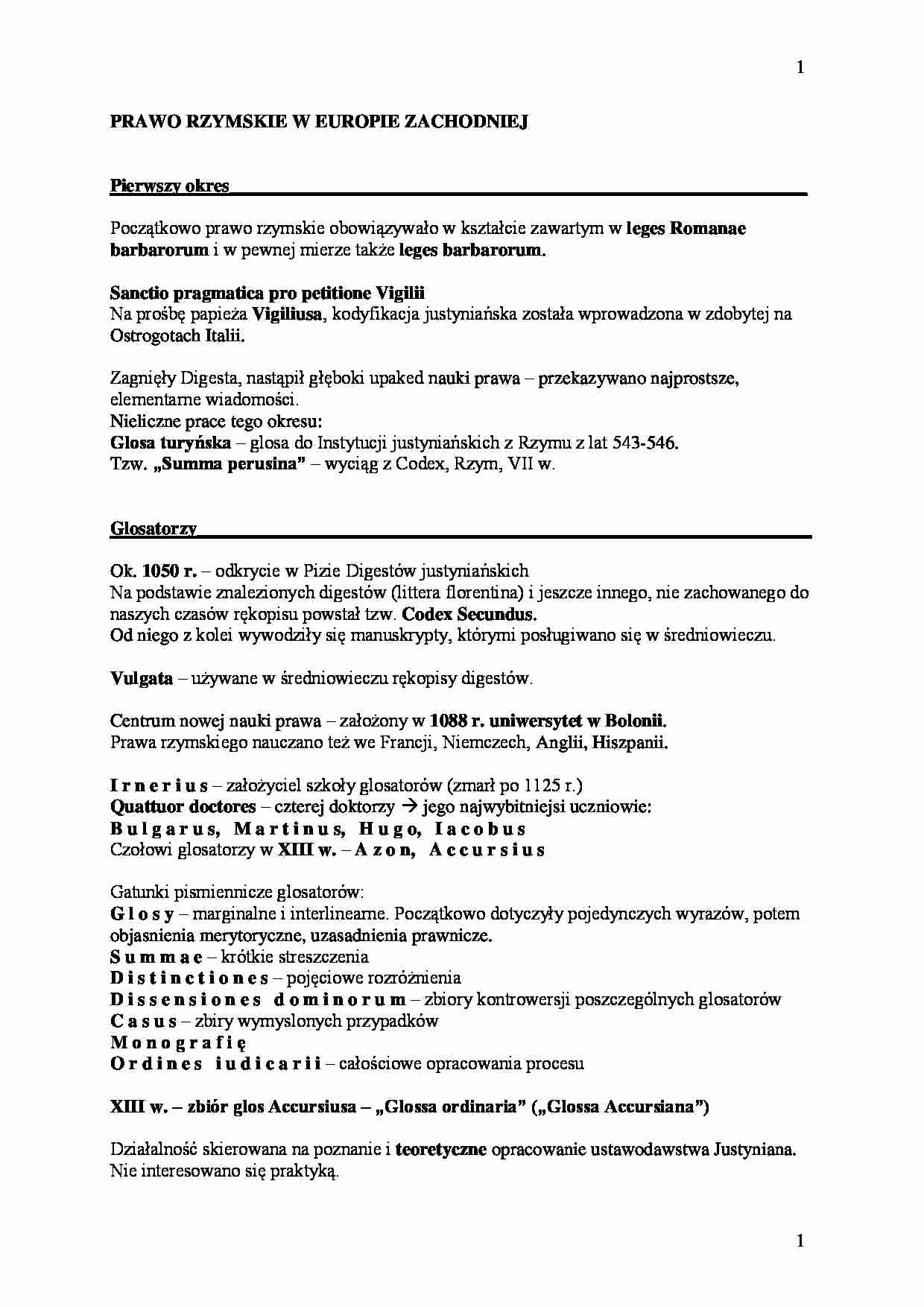 Prawo rzymskie w Europie zachodniej - Postglosatorzy - strona 1