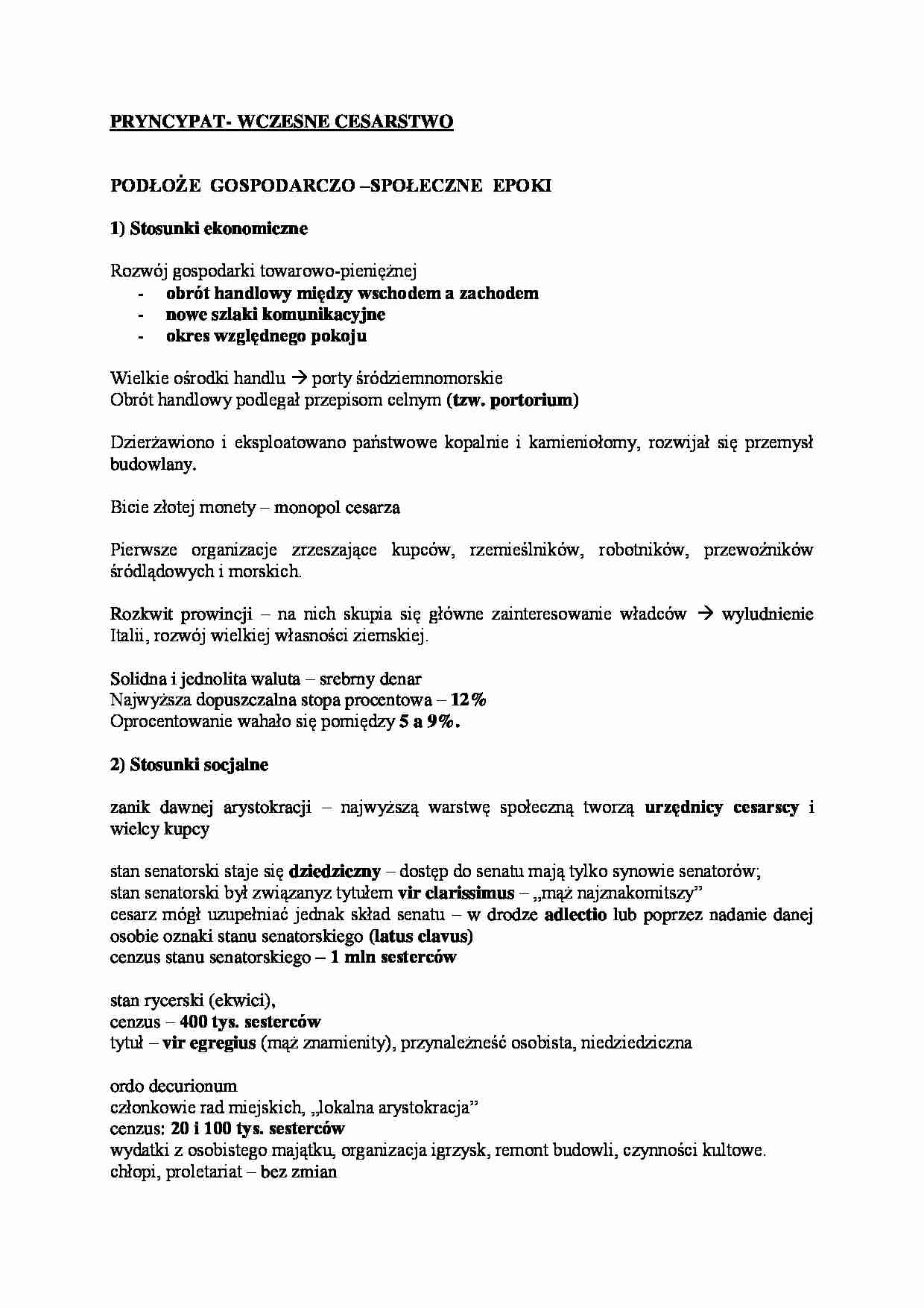 Podłoże gospodarczo-społeczne epoki pryncypatu. - strona 1