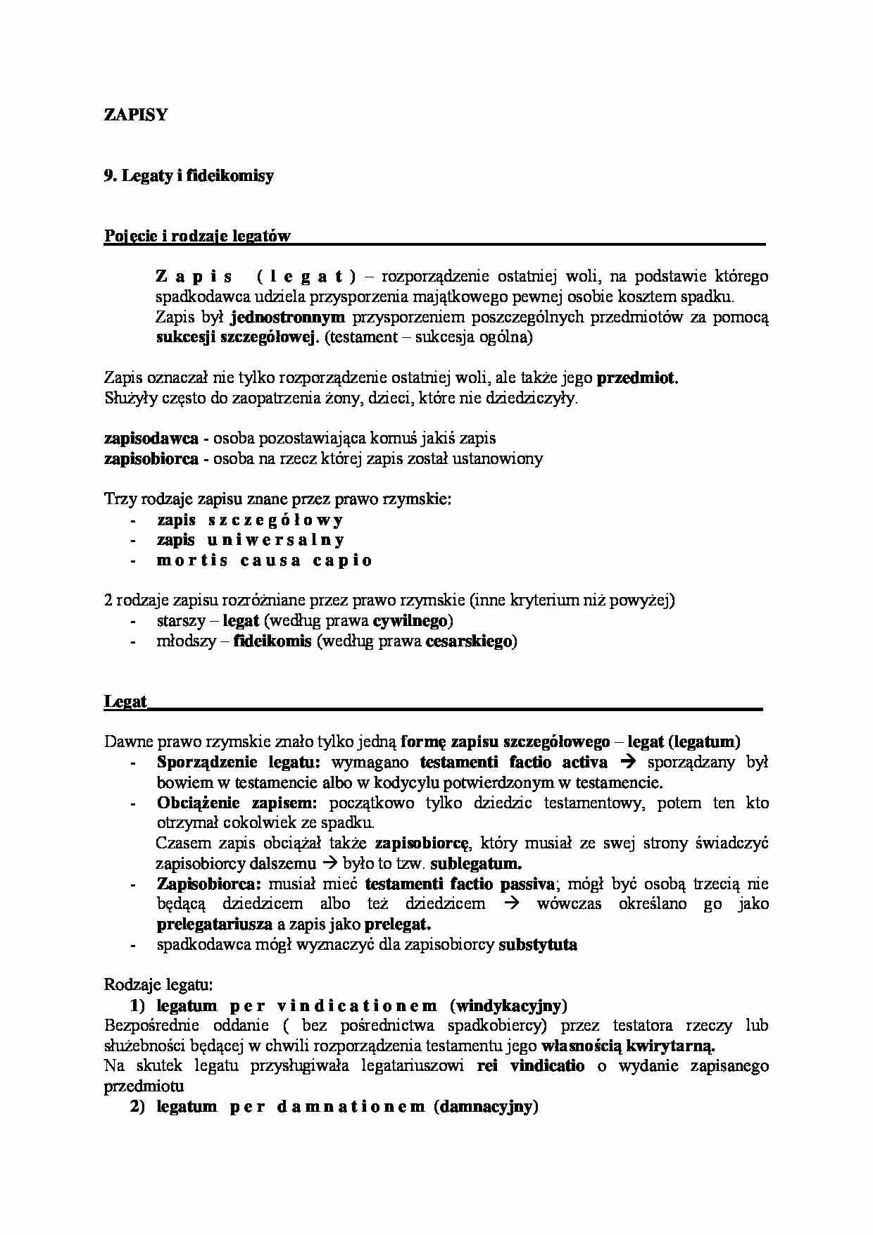 Pojędzie i rodzaje legatów i fidekomisów. - strona 1