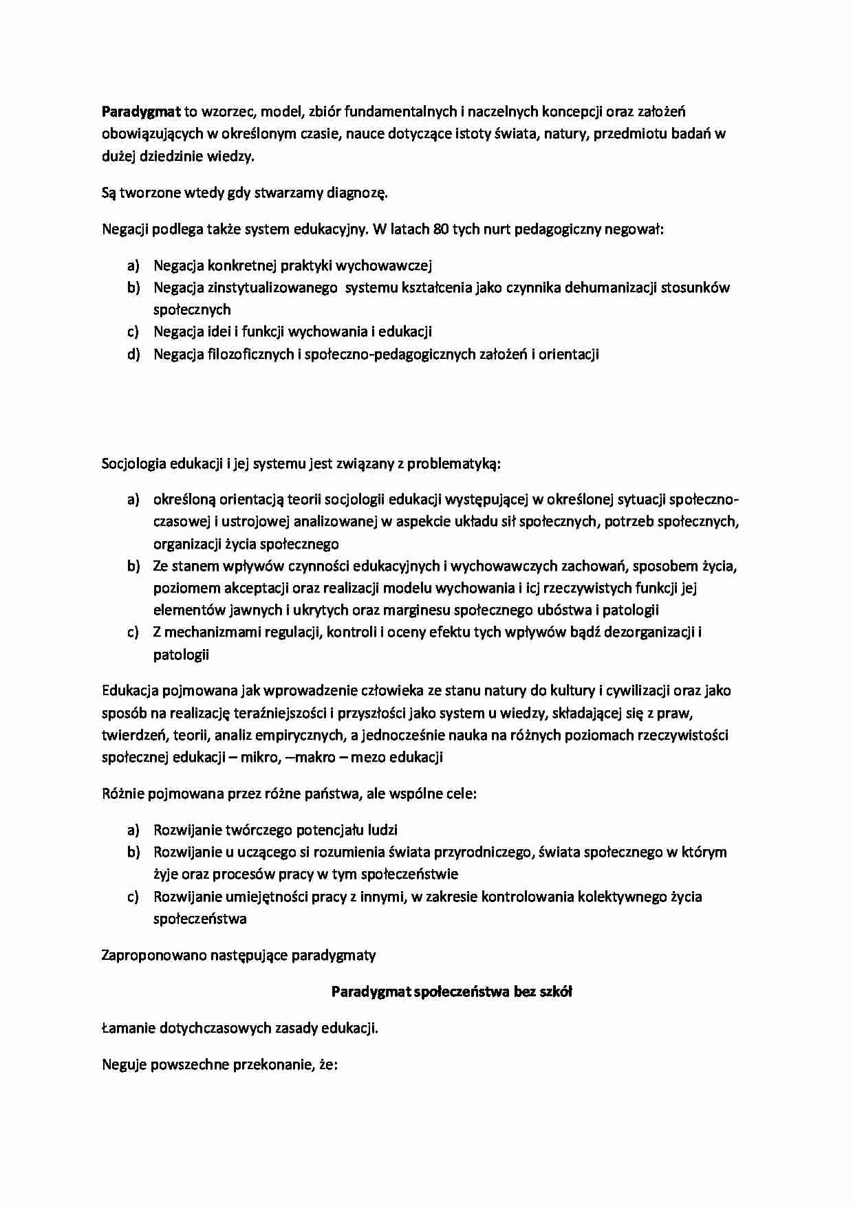Socjologia edukacji  - paradygmat - omówienie - strona 1