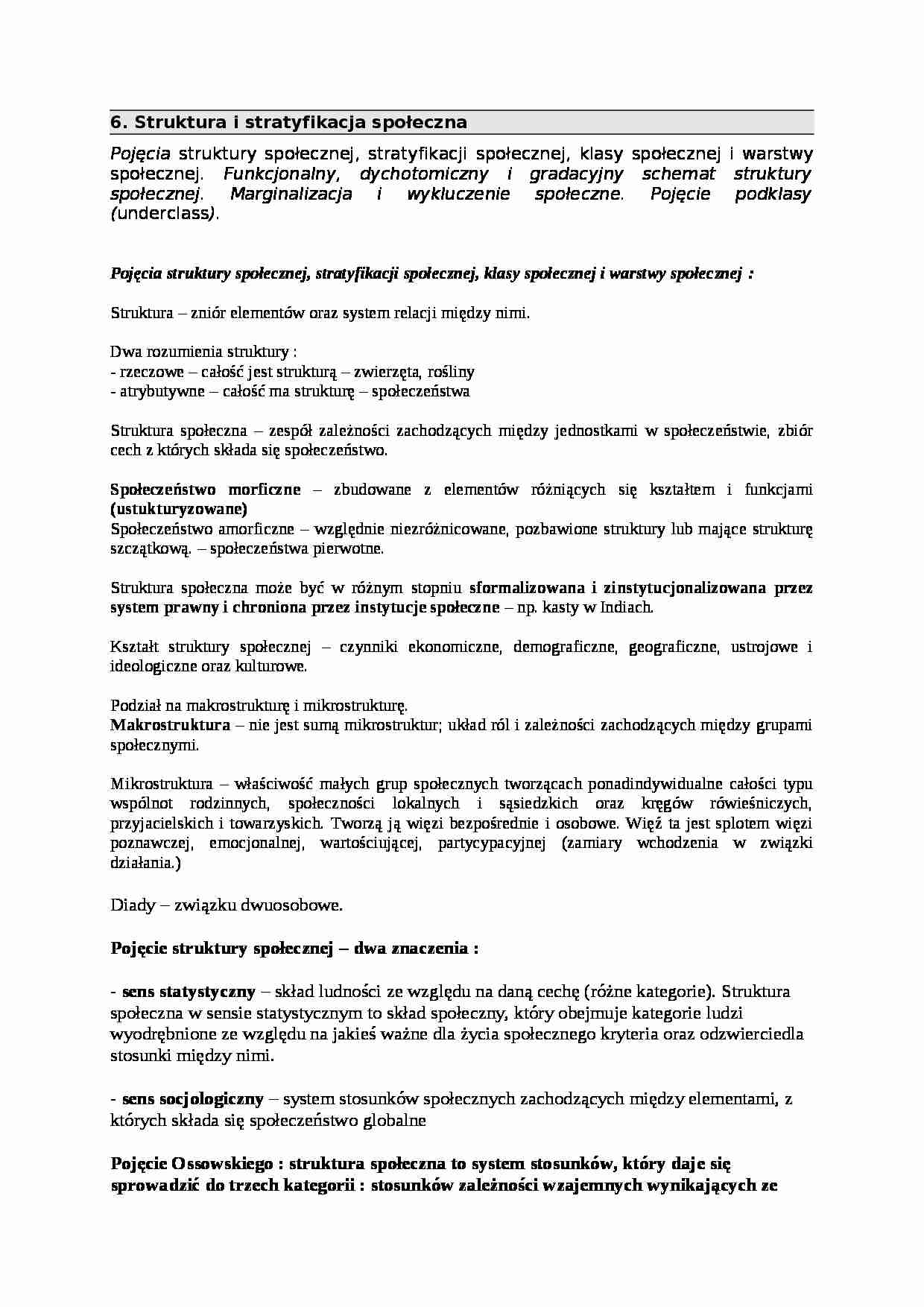 Struktura i stratyfikacja społeczna - omówienie - strona 1
