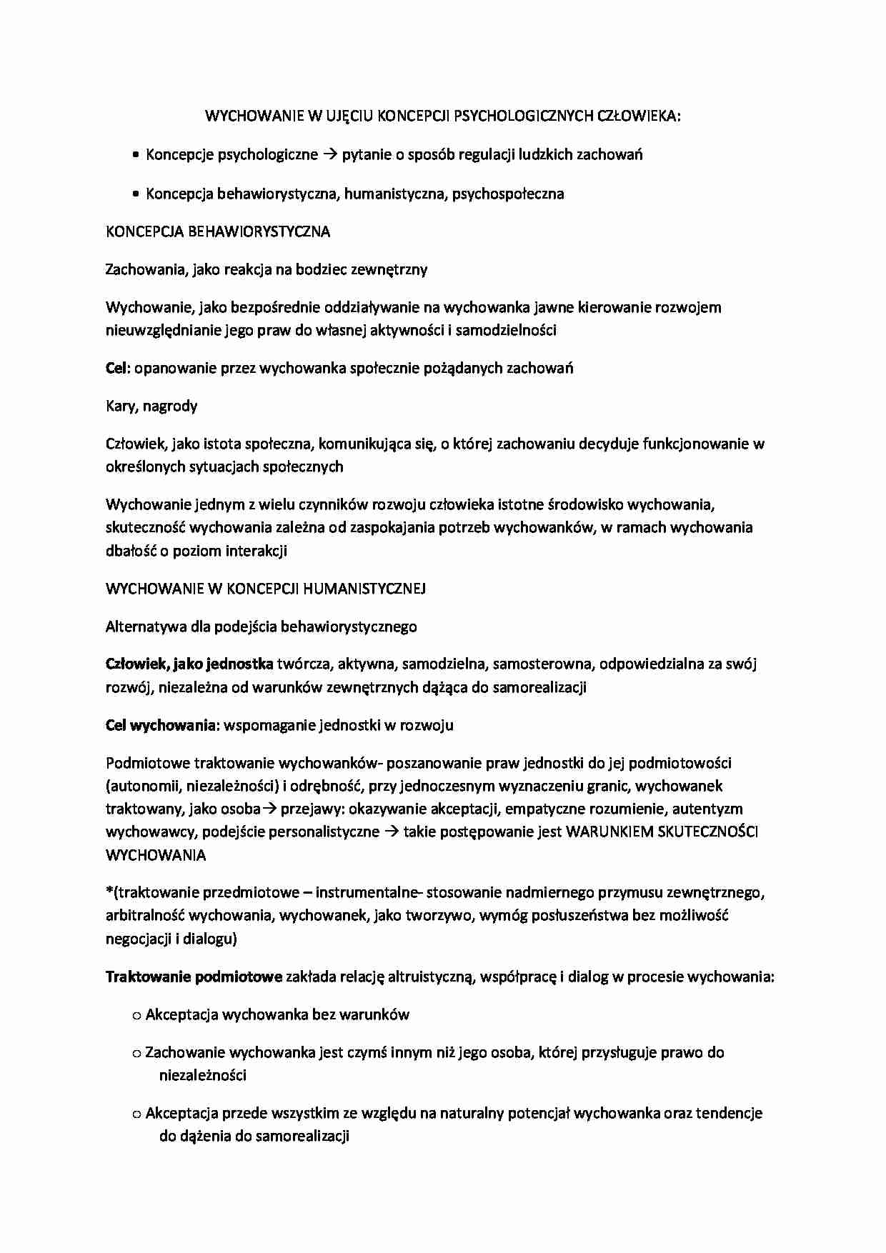 Koncepcje wychowania - omówienie - strona 1