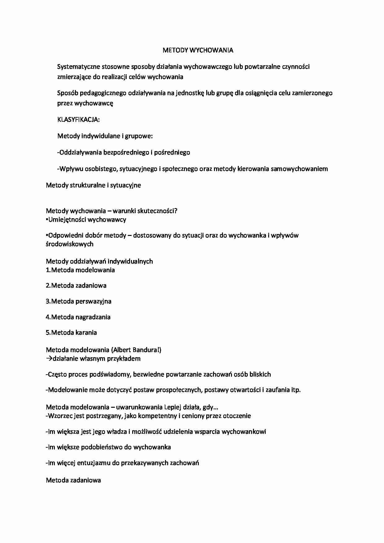 Metody wychowania - omówienie - strona 1