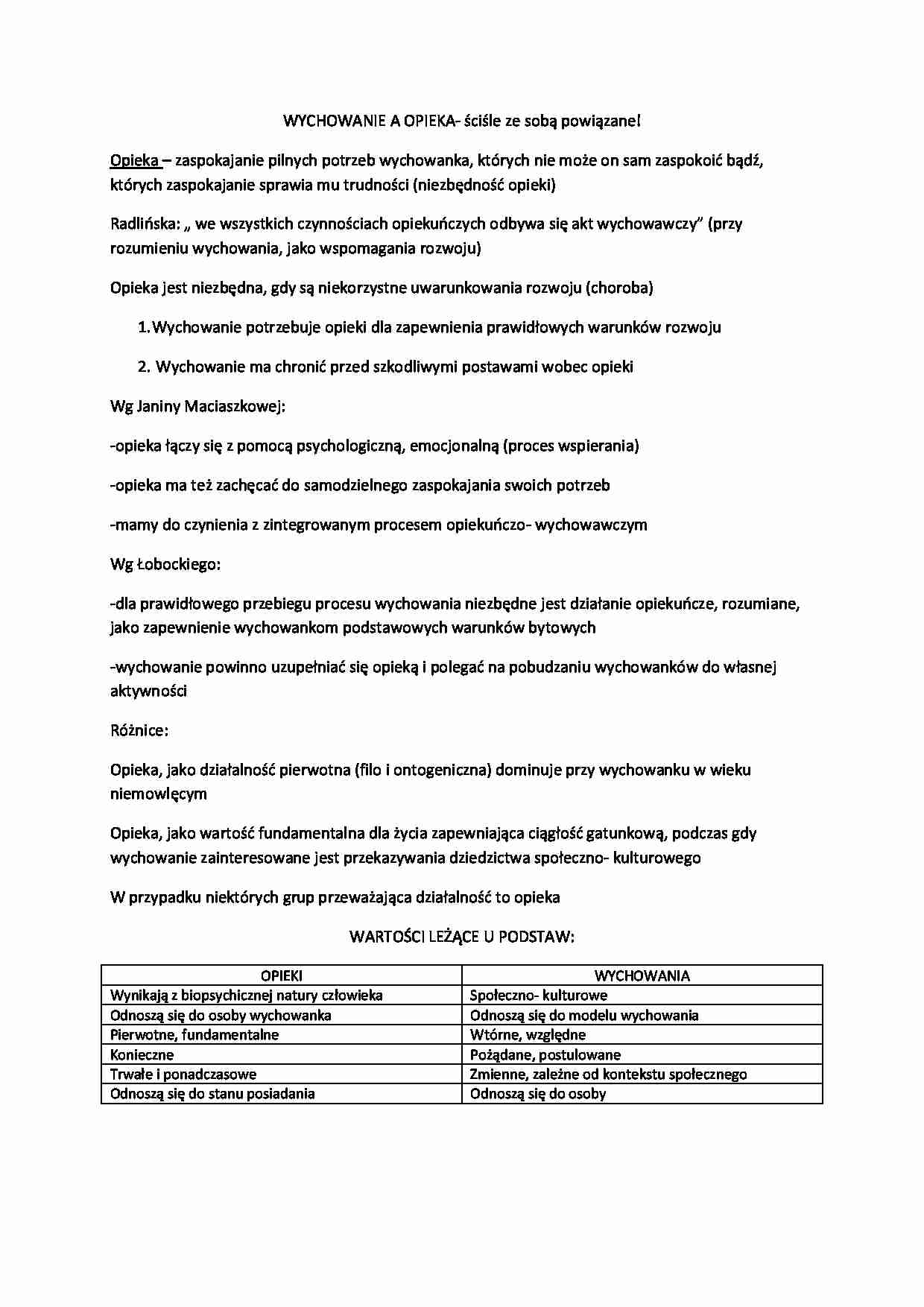 Wychowanie a opieka - omówienie - strona 1