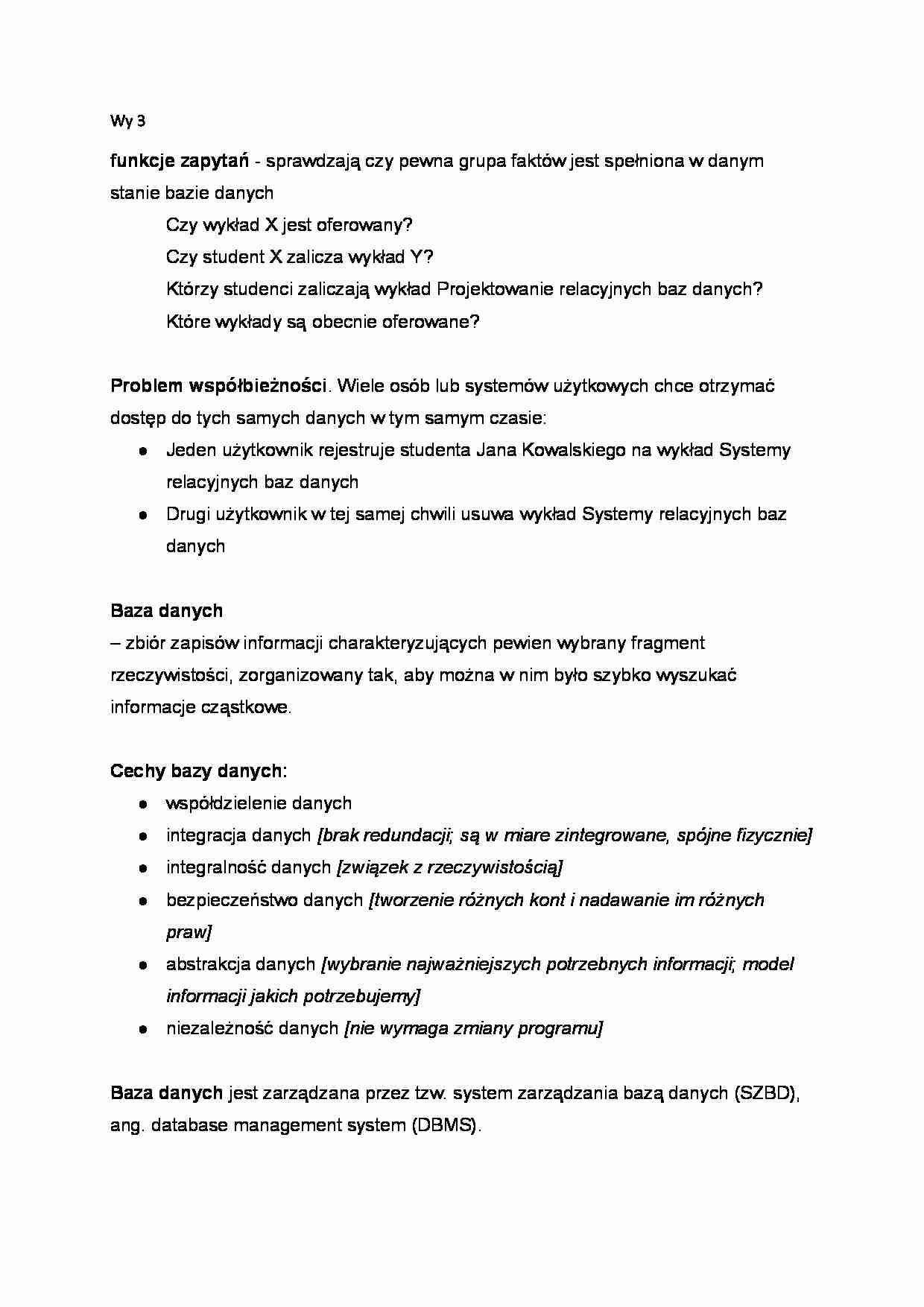 Bazy danych - wykład 3, (sem VI) - strona 1