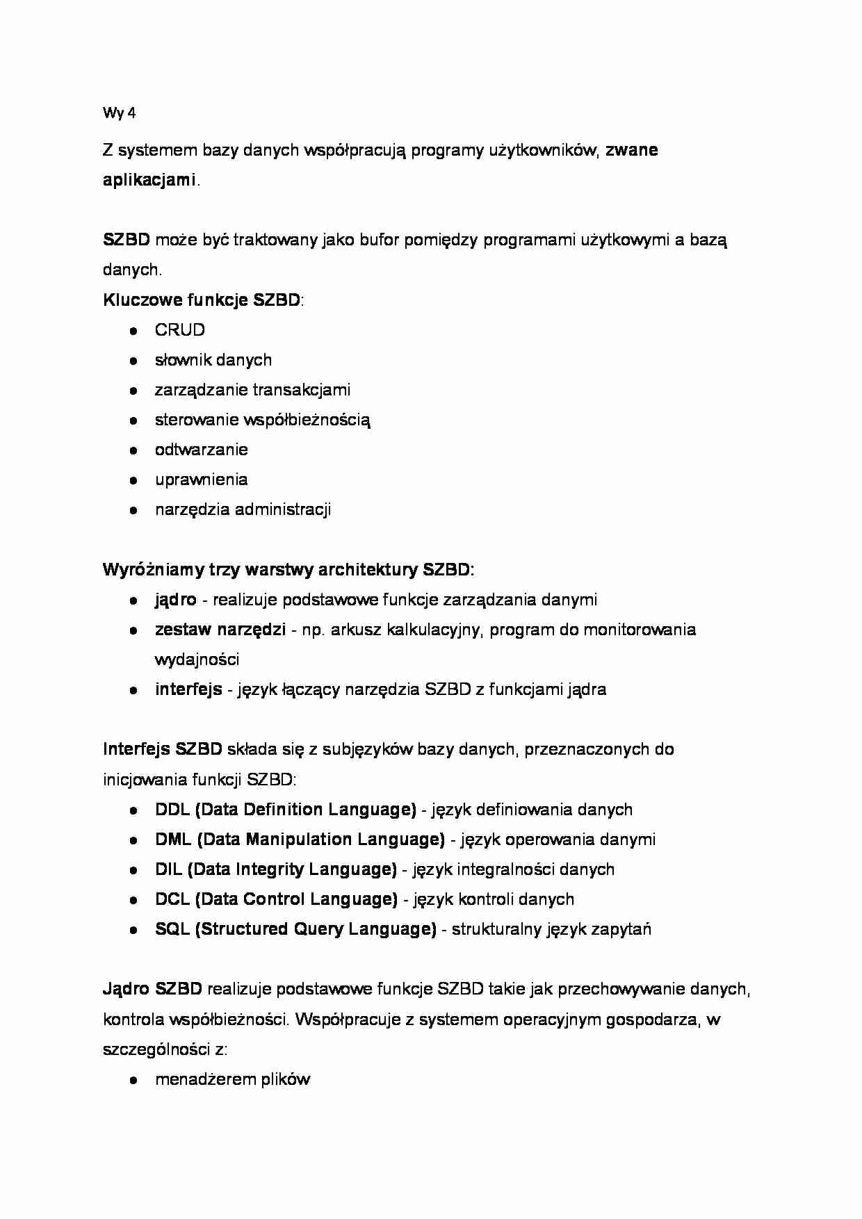 Bazy danych - wykład 4, (sem VI) - strona 1