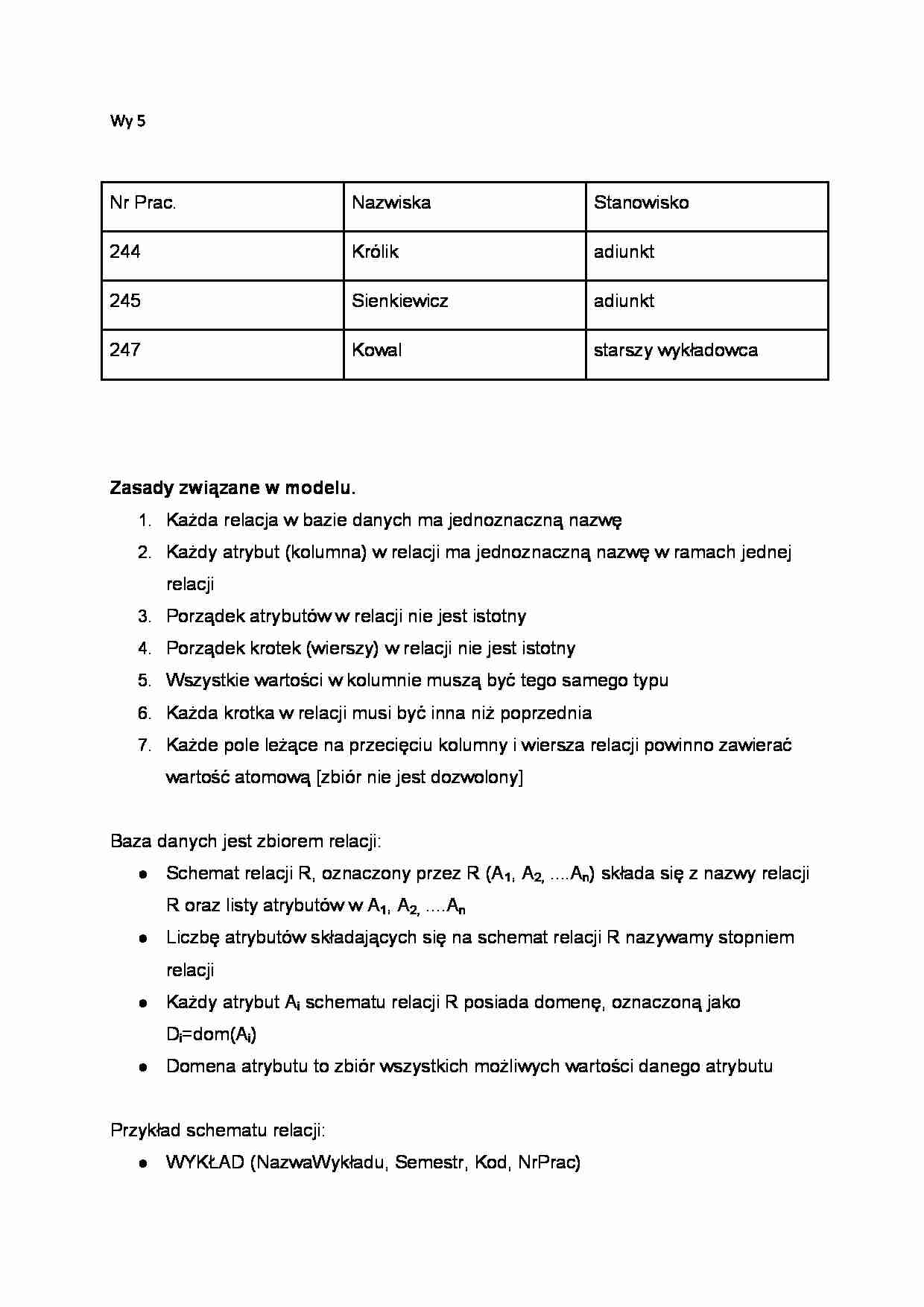 Bazy danych - wykład 5, (sem VI) - strona 1