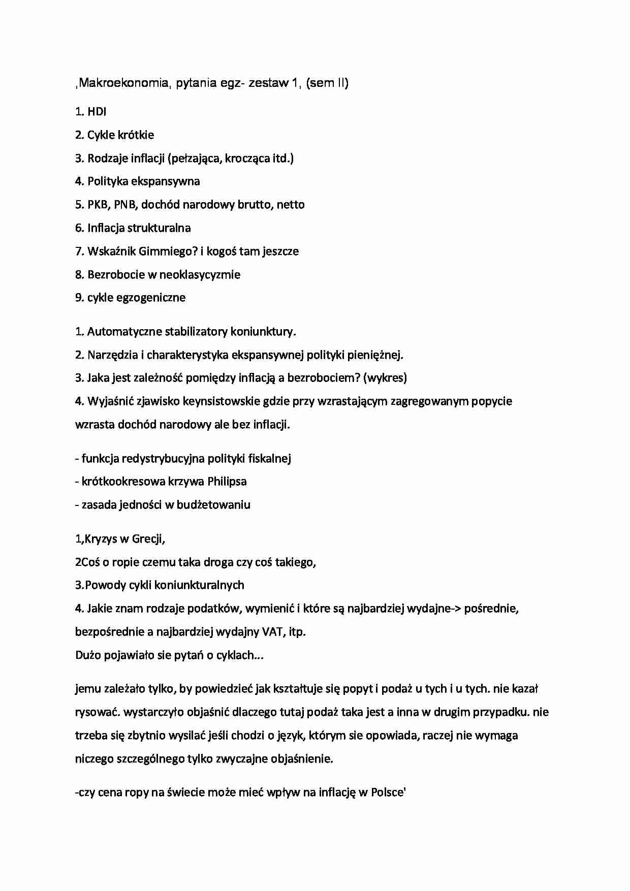 Makroekonomia - pytania na egzamin, (sem II) - strona 1