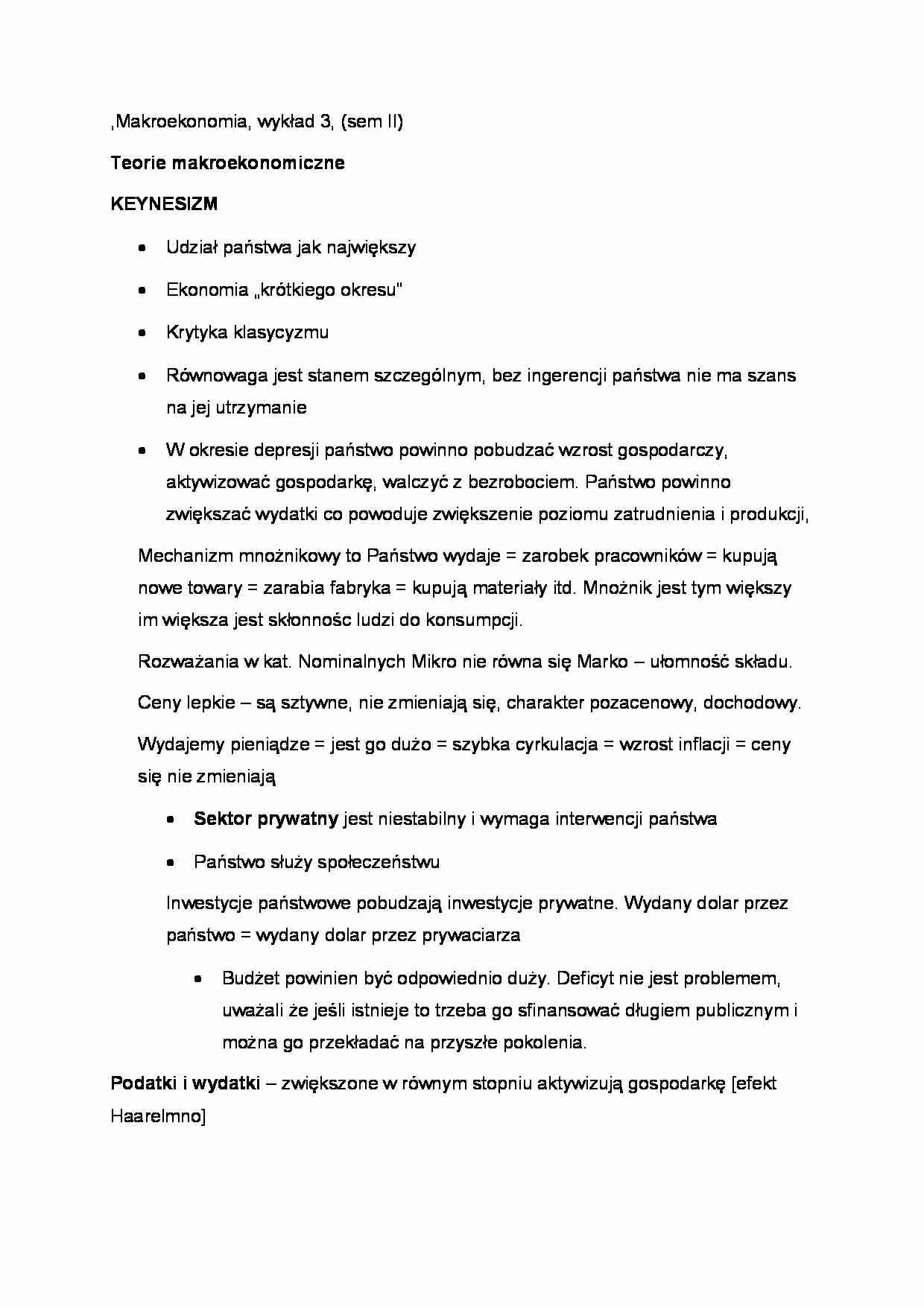 Makroekonomia - wykład 3, (sem II) - strona 1