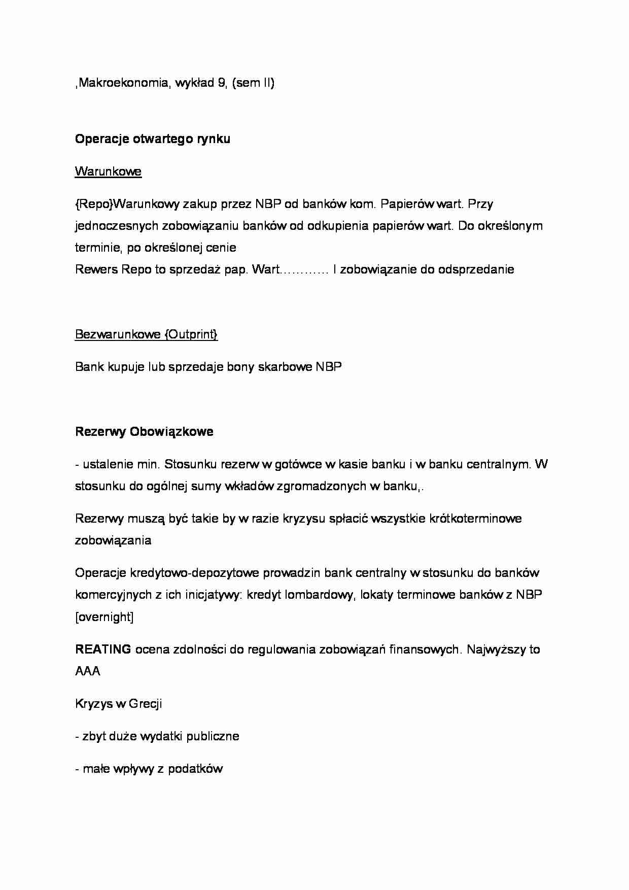 Makroekonomia - wykład 9, (sem II) - strona 1