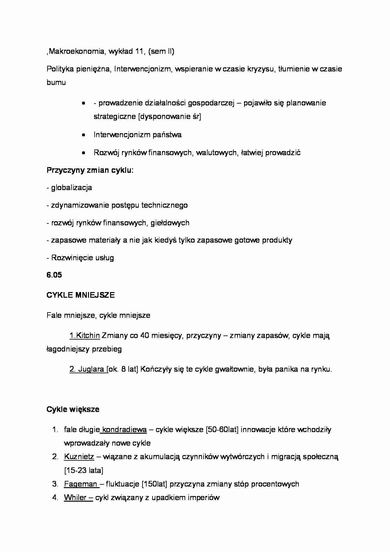 Makroekonomia - wykład 11, (sem II) - strona 1