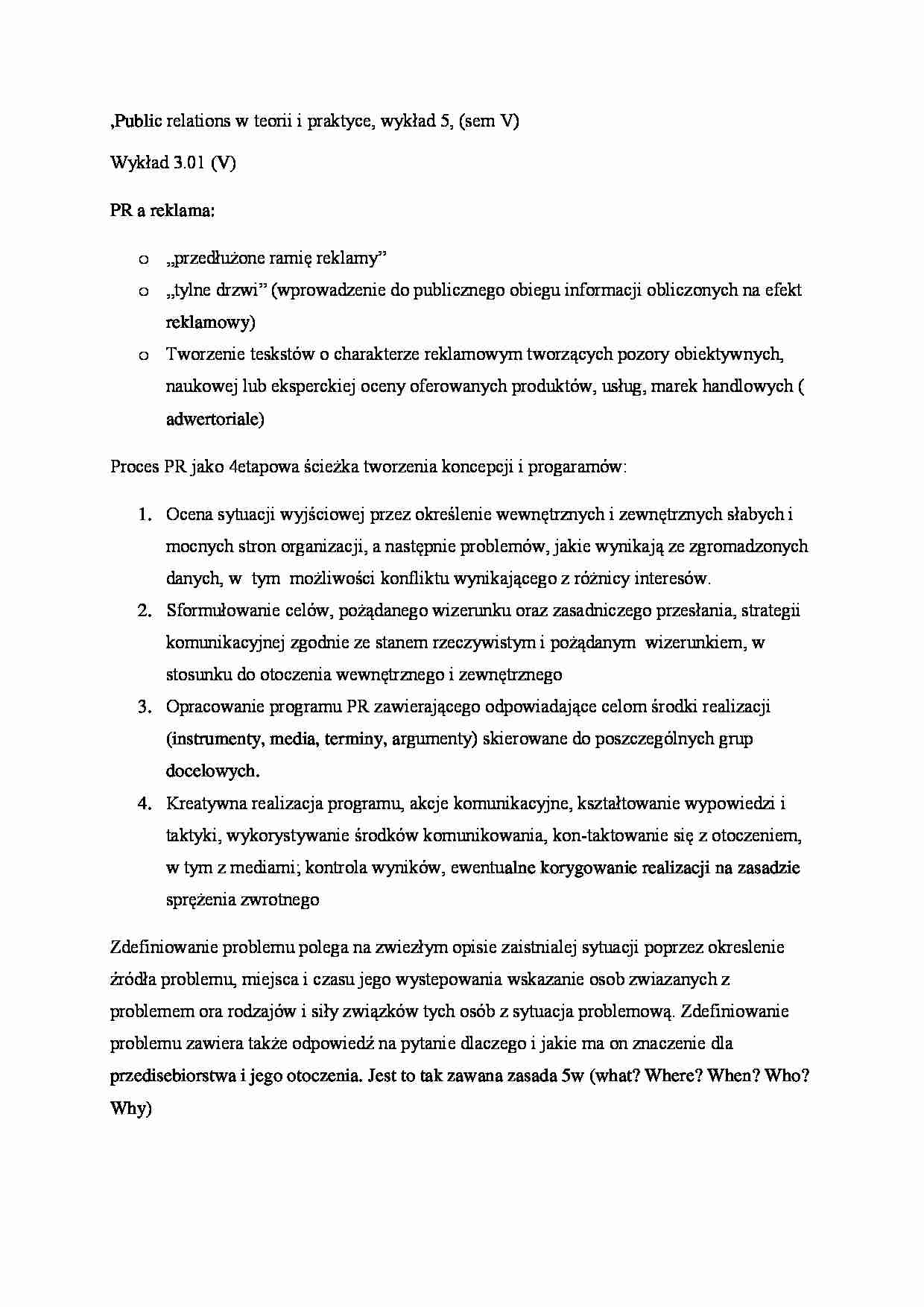 Public relations - wykład 5 (sem V) - strona 1