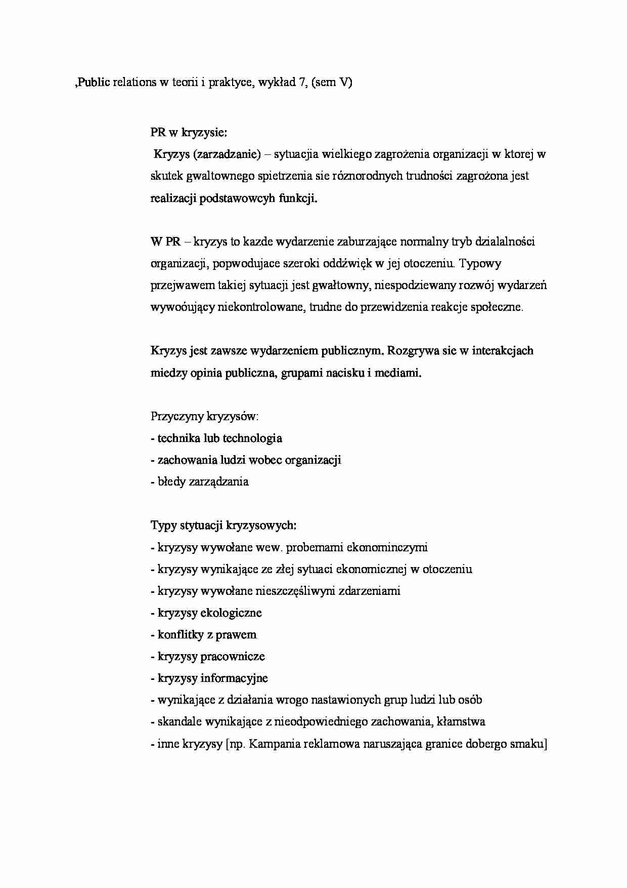 Public relations - wykład 7 (sem V) - strona 1