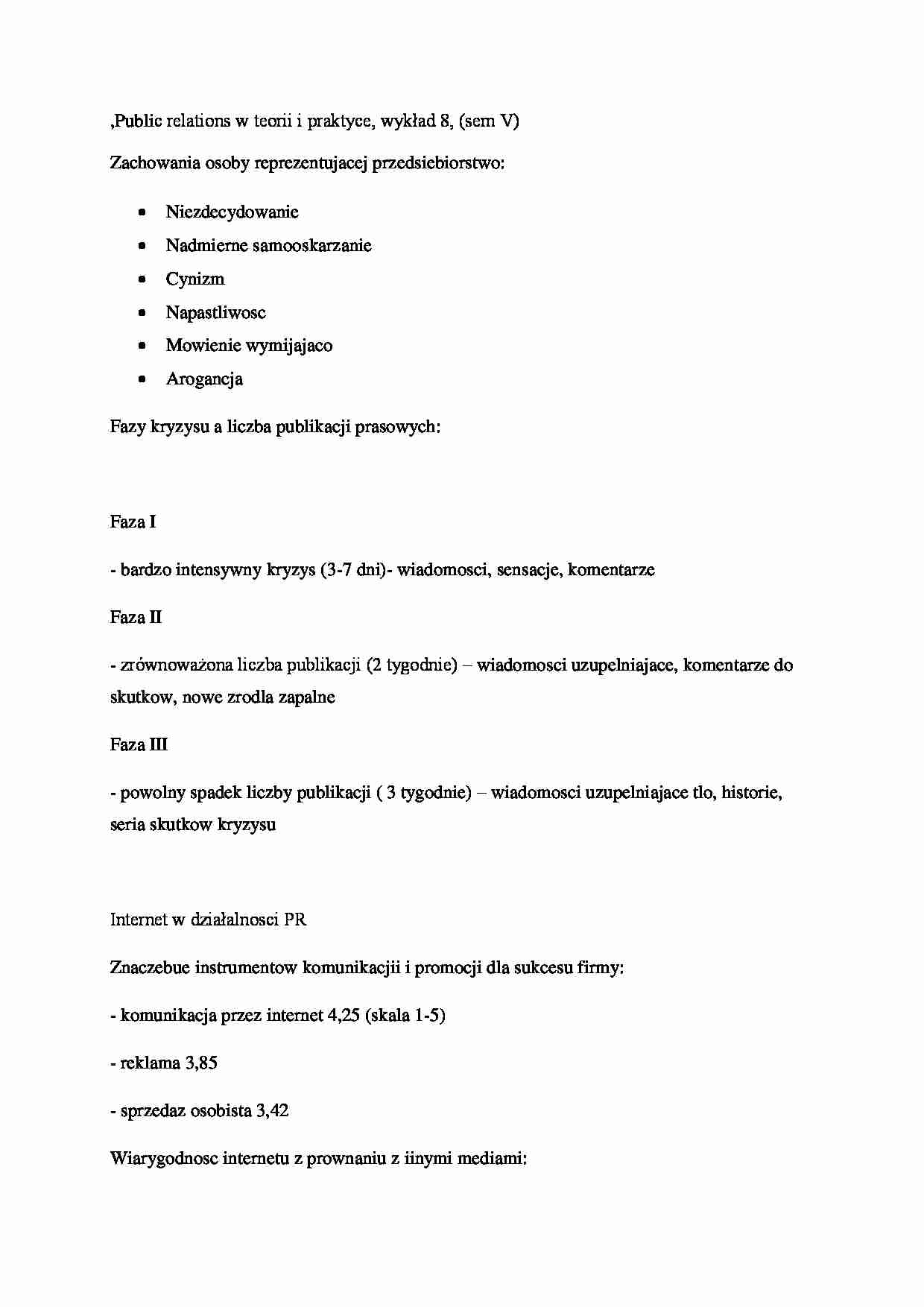 Public relations - wykład 8 (sem V) - strona 1