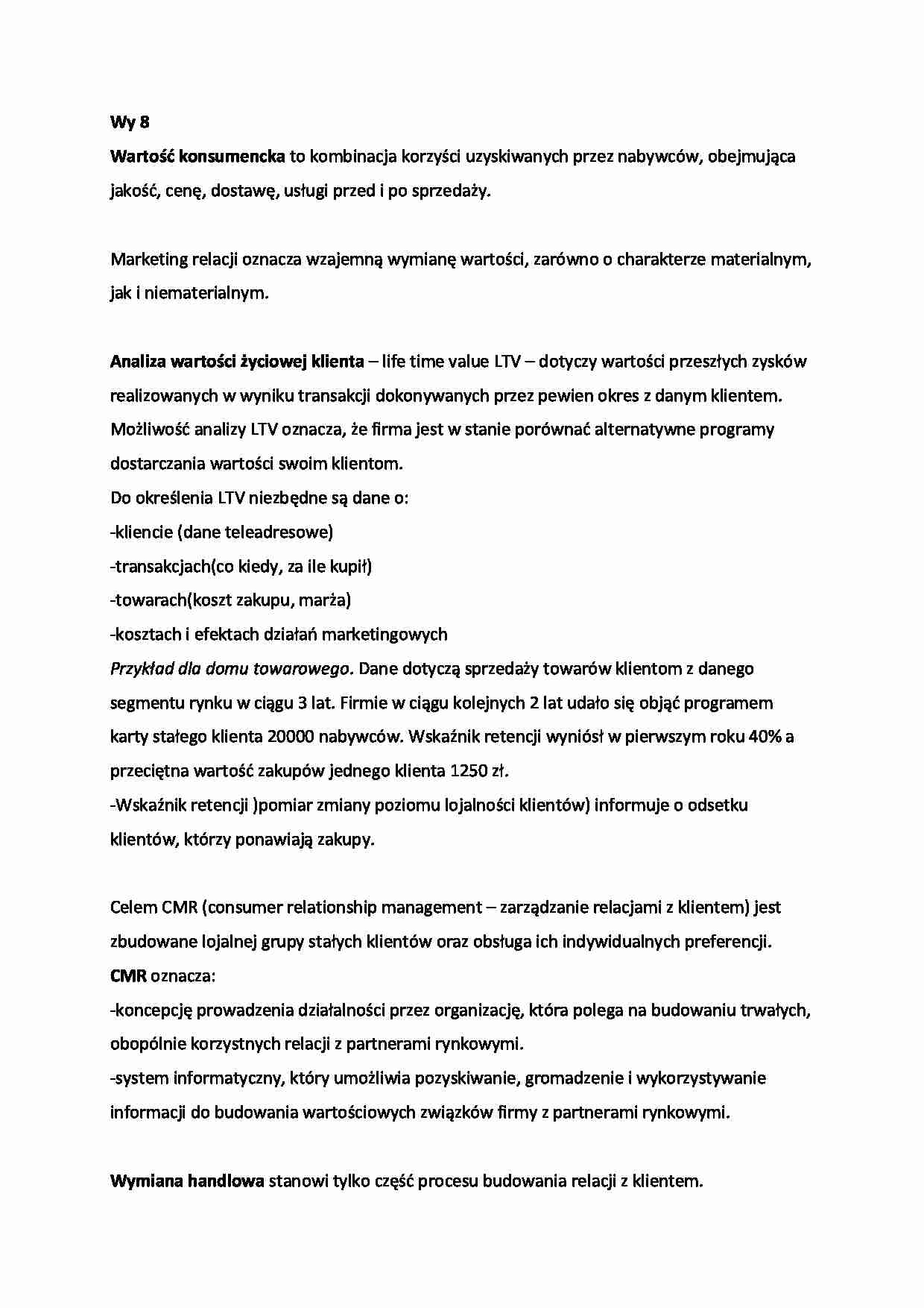 Zarządzanie relacjami z klientem - wykład 8 - strona 1
