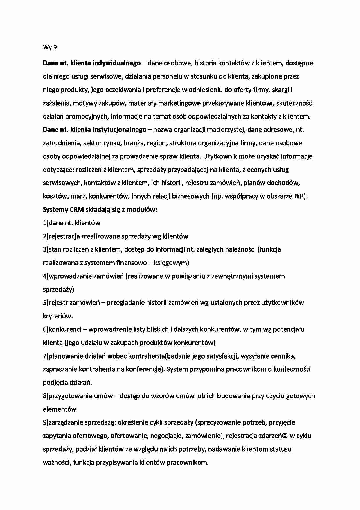 Zarządzanie relacjami z klientem - wykład 9 - strona 1