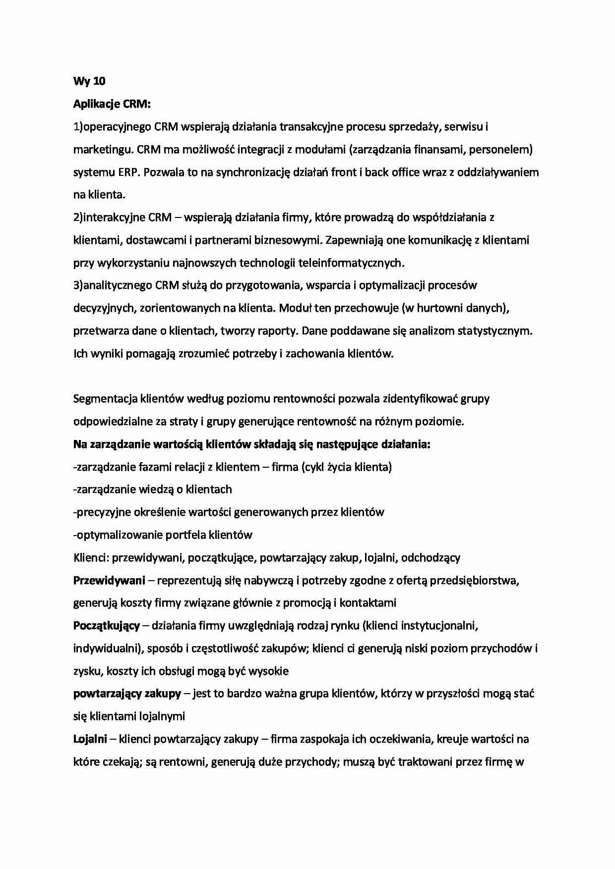 Zarządzanie relacjami z klientem - wykład 10 - strona 1