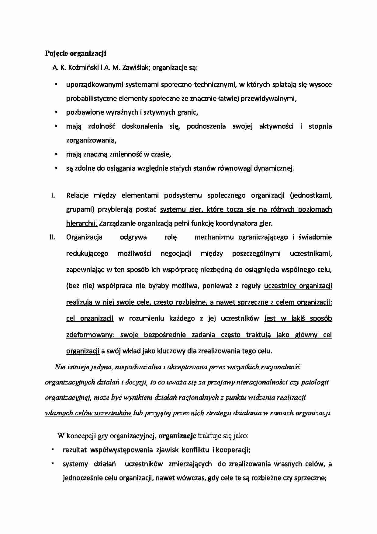 Pojęcie organizacji, (sem I) - strona 1