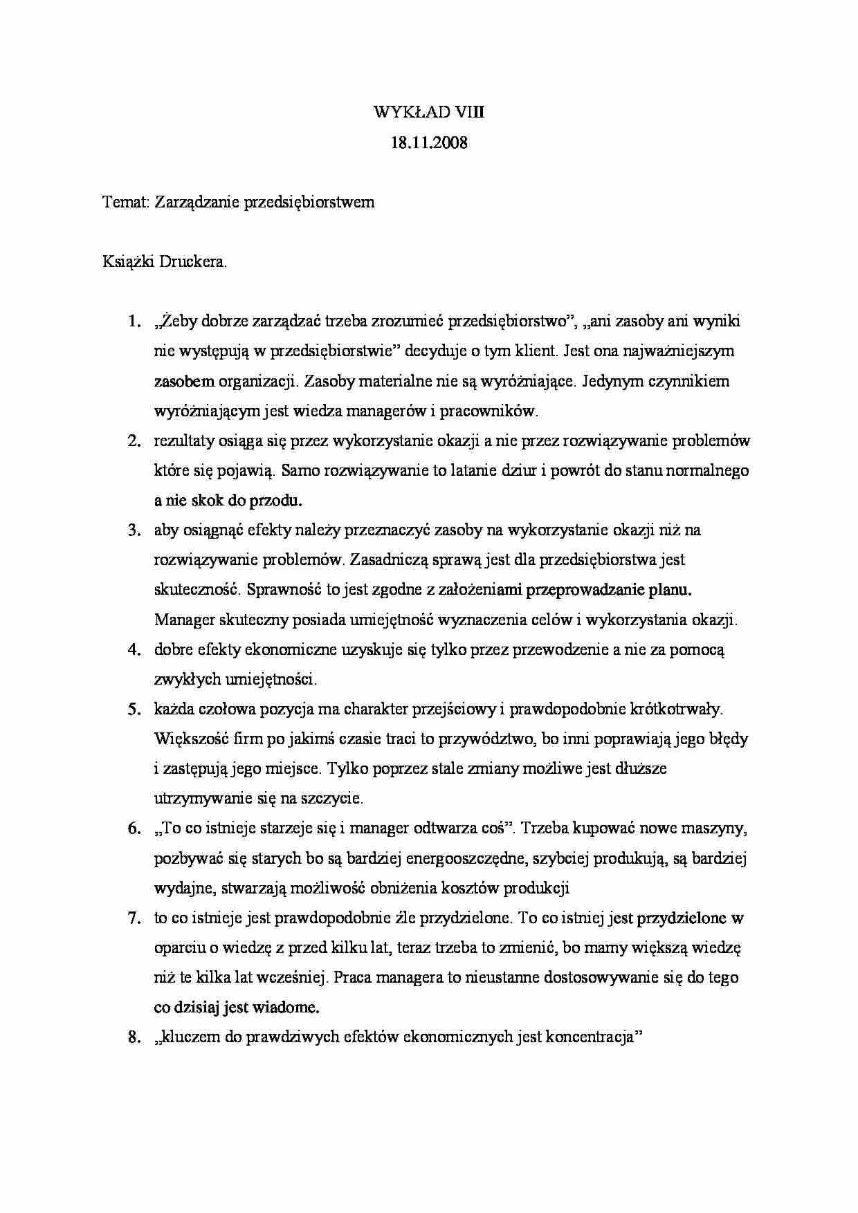 Zarządzanie przedsiębiorstwem - wykład 8 (Sem. V) - strona 1