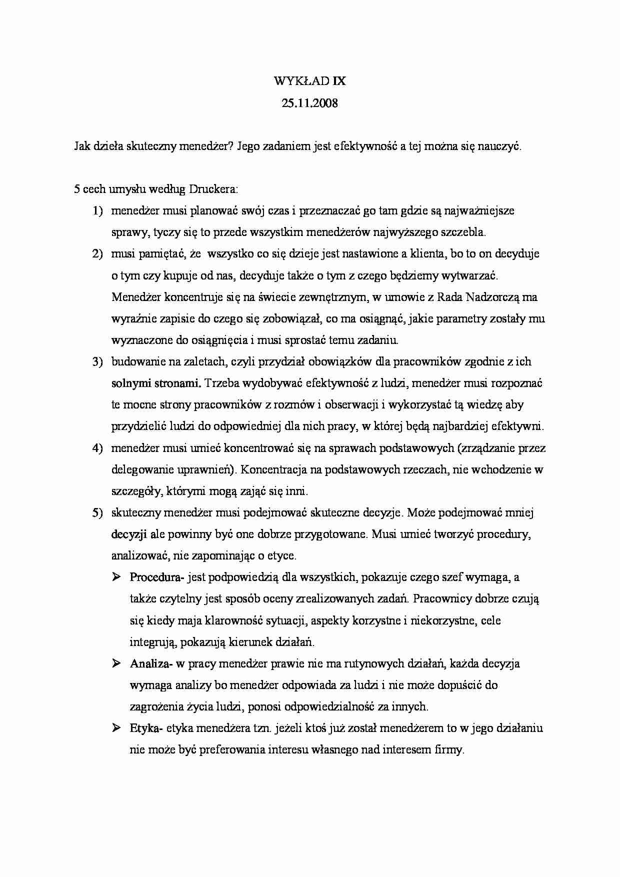 Zarządzanie przedsiębiorstwem - wykład 9 (Sem. V) - strona 1