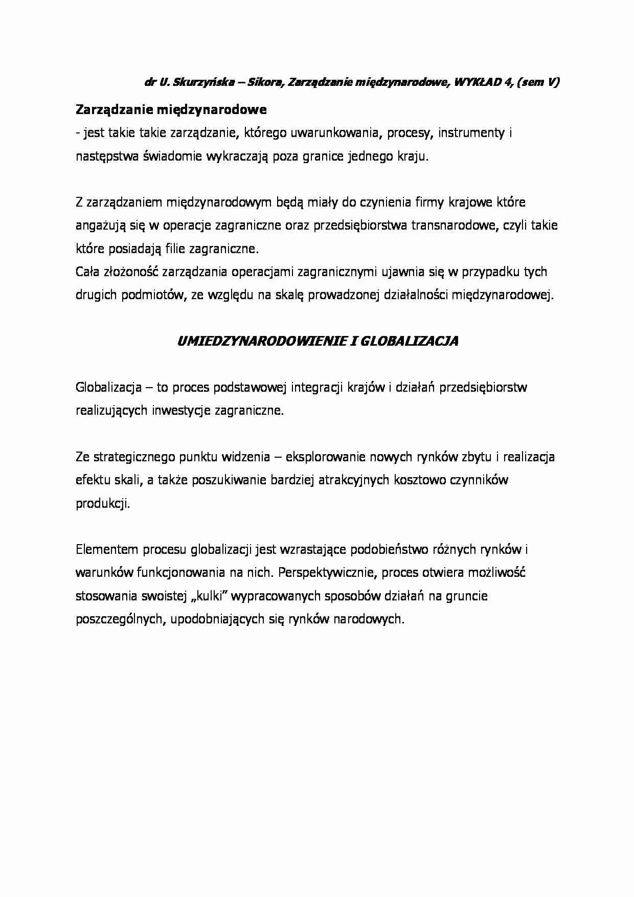 Zarządzanie międzynarodowe - wykład 4 - strona 1