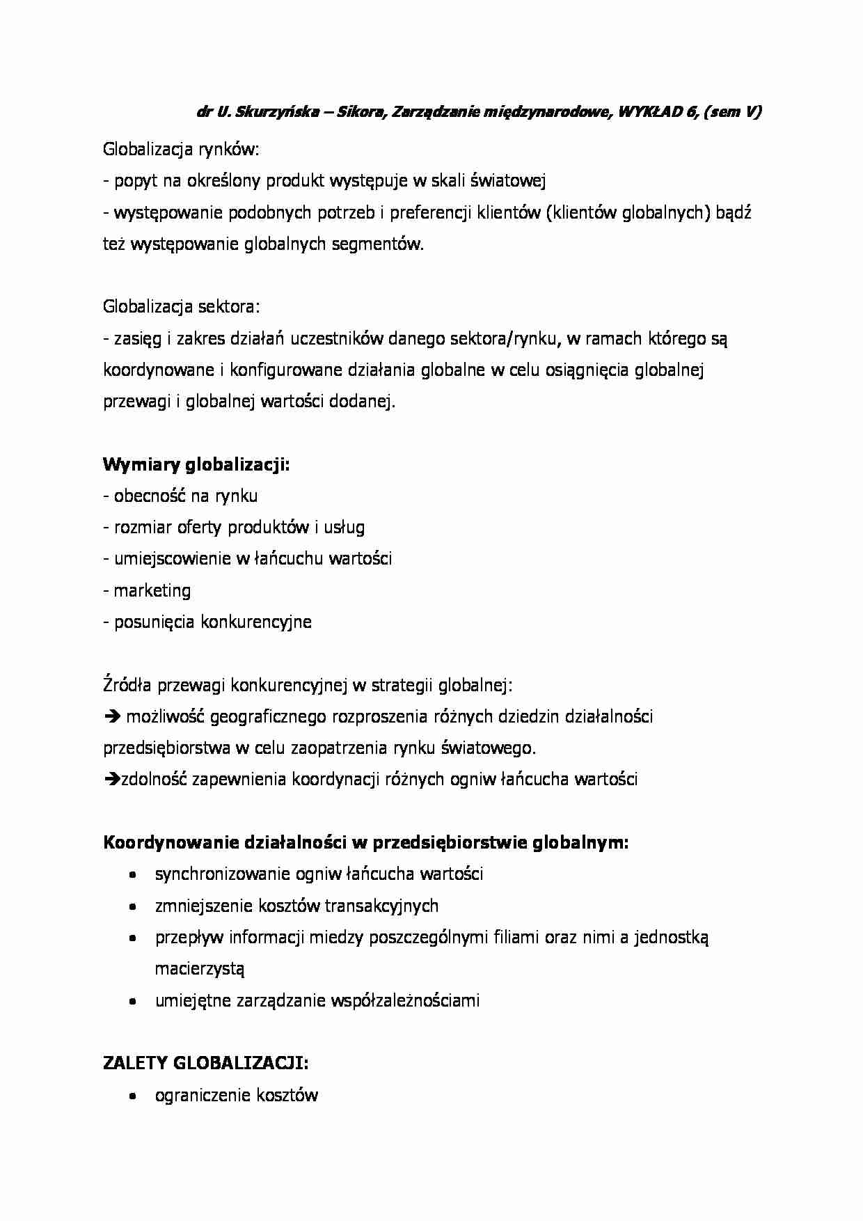 Zarządzanie międzynarodowe - wykład 6 - strona 1