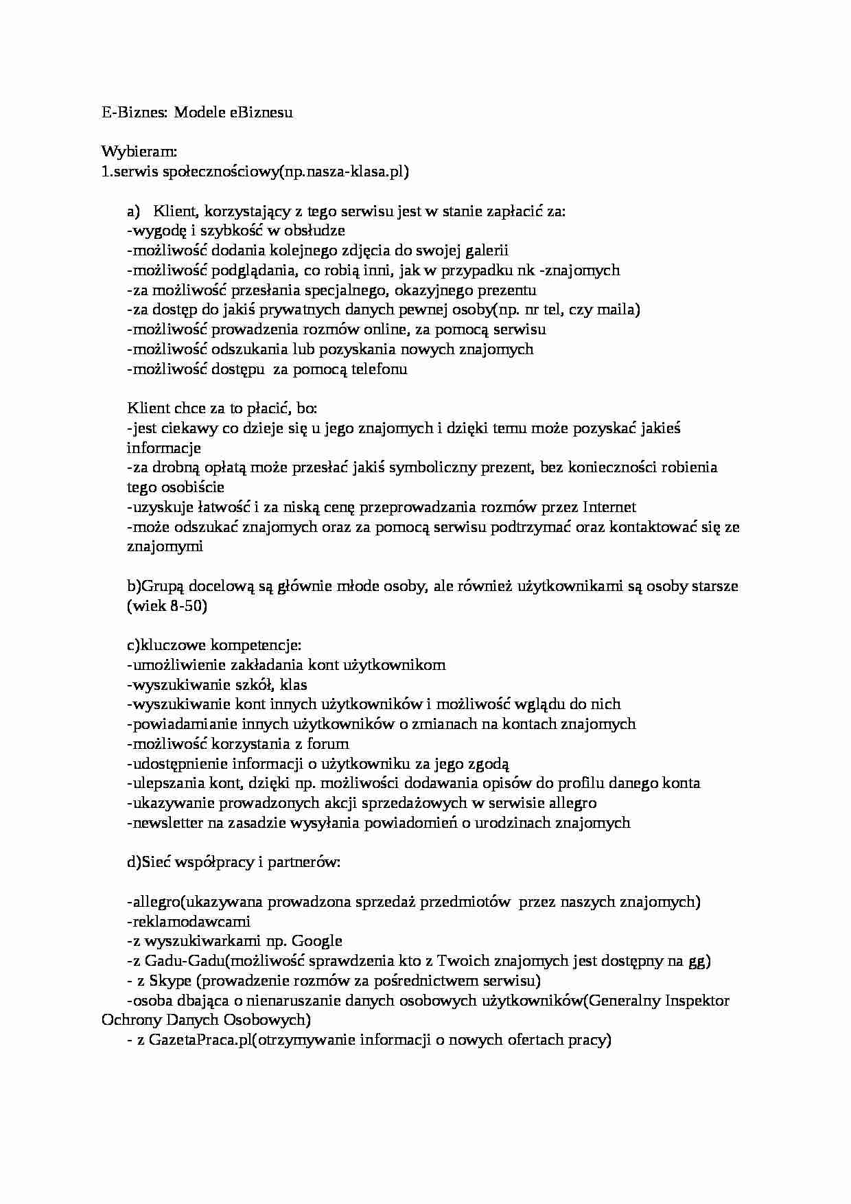 opracowanie modelu nasza-klasa zadanie ćwiczenia - strona 1