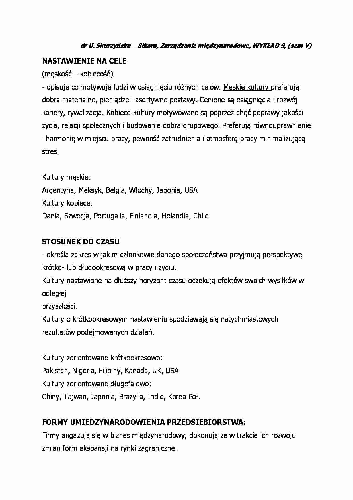 Zarządzanie międzynarodowe - wykład 9 - strona 1