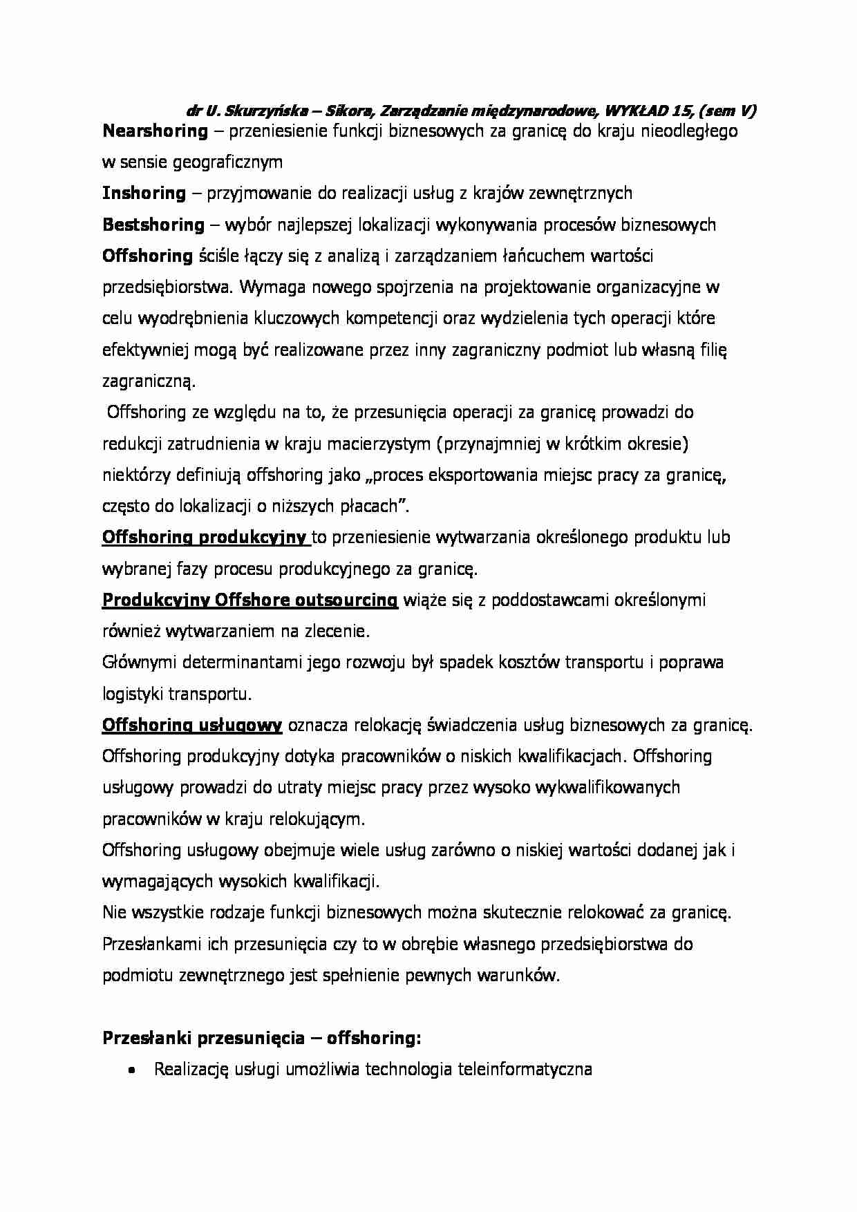 Zarządzanie międzynarodowe - wykład 15 - strona 1