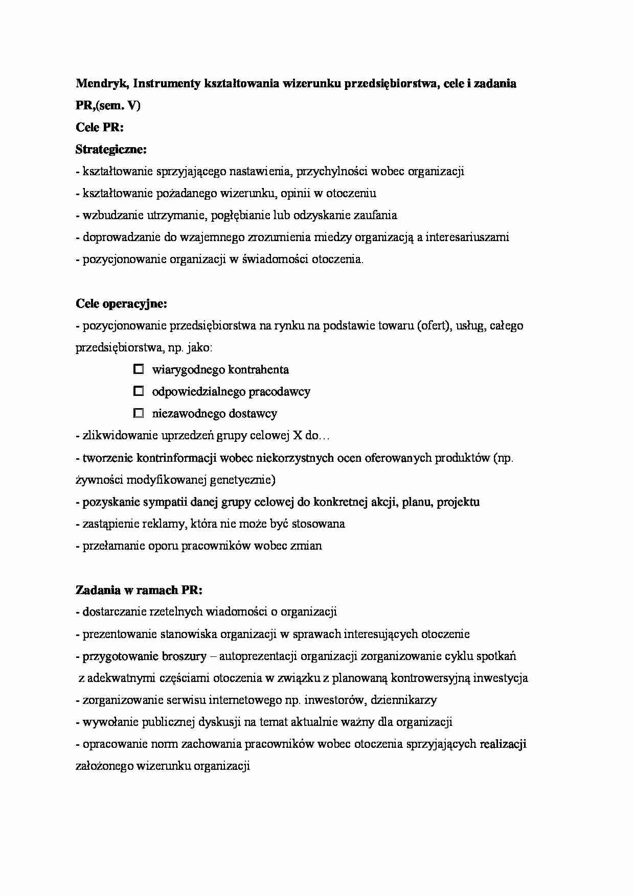 Cele i zadania PR,(sem. V) - strona 1