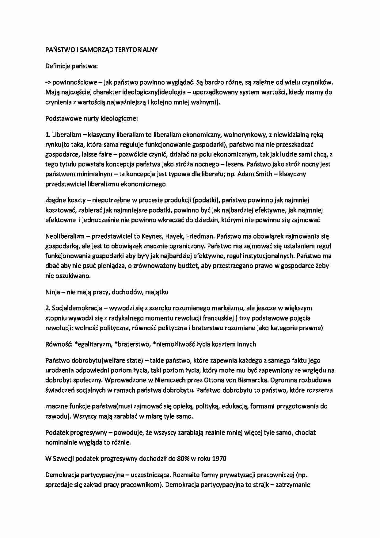 Państwo i samorząd terytorialny-opracowanie - strona 1