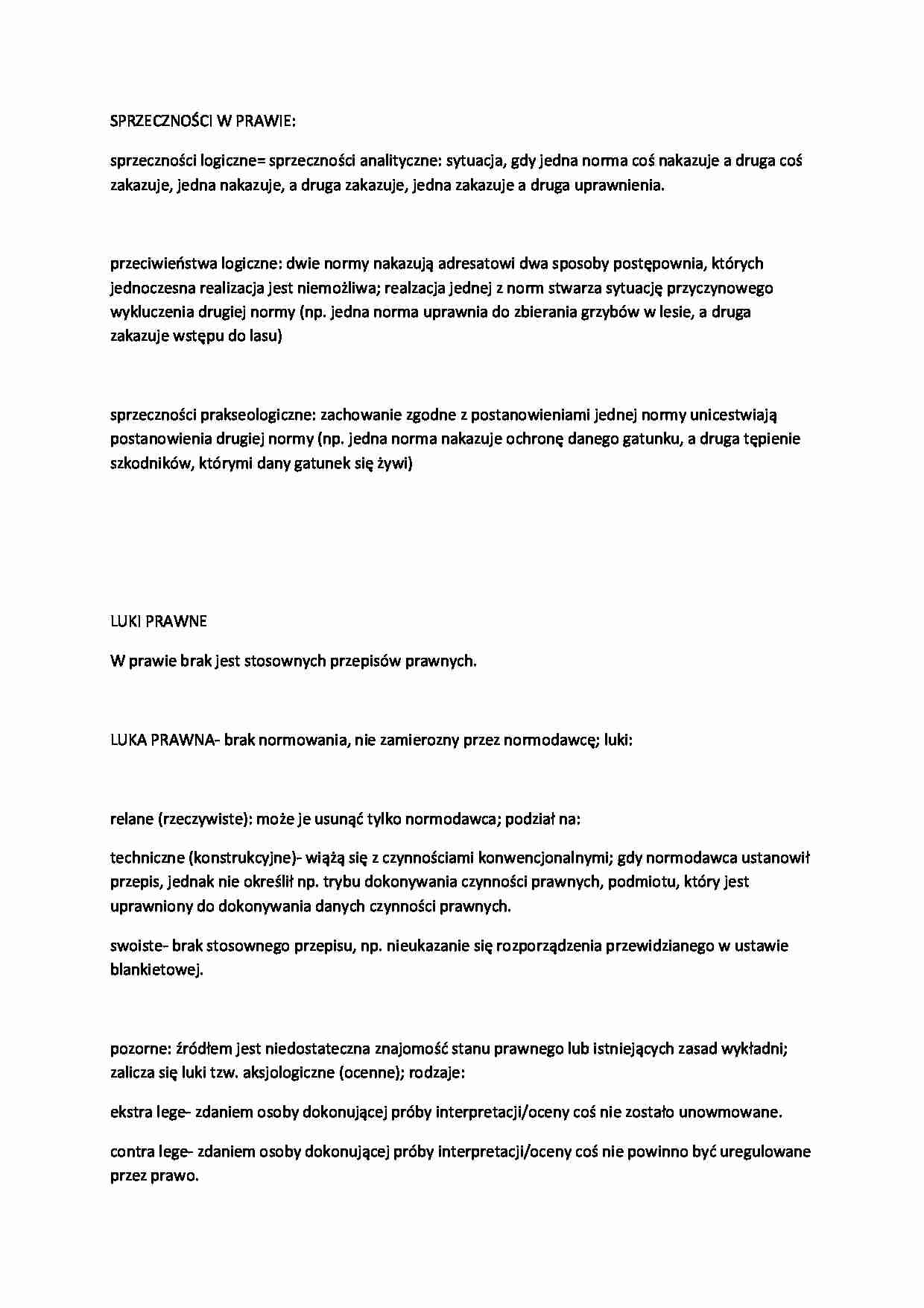 Sprzeczności w prawie, luki prawne-opracowanie - strona 1