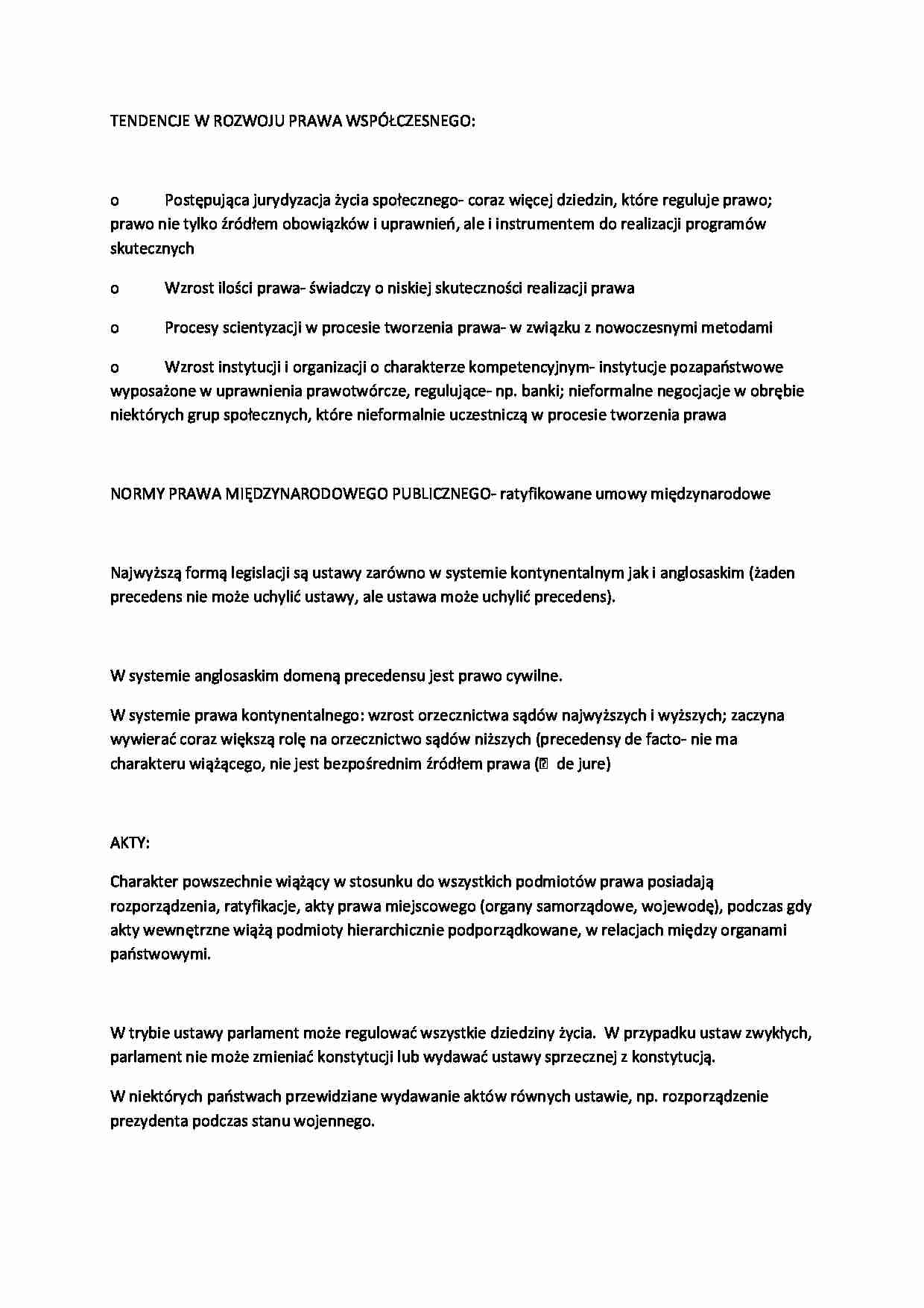 Tendencje w rozwoju prawa współczesnego-opracowanie - strona 1