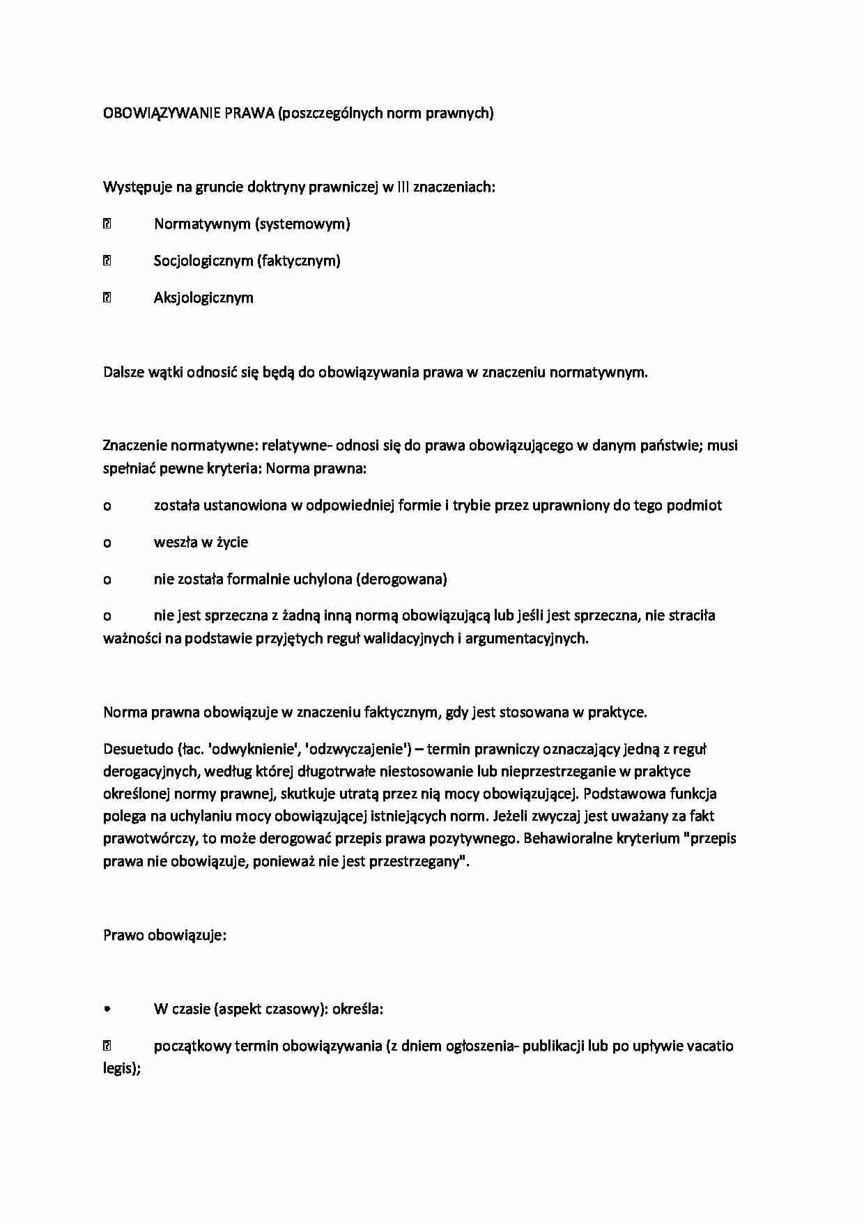 Obowiązywanie prawa-opracowanie  - strona 1