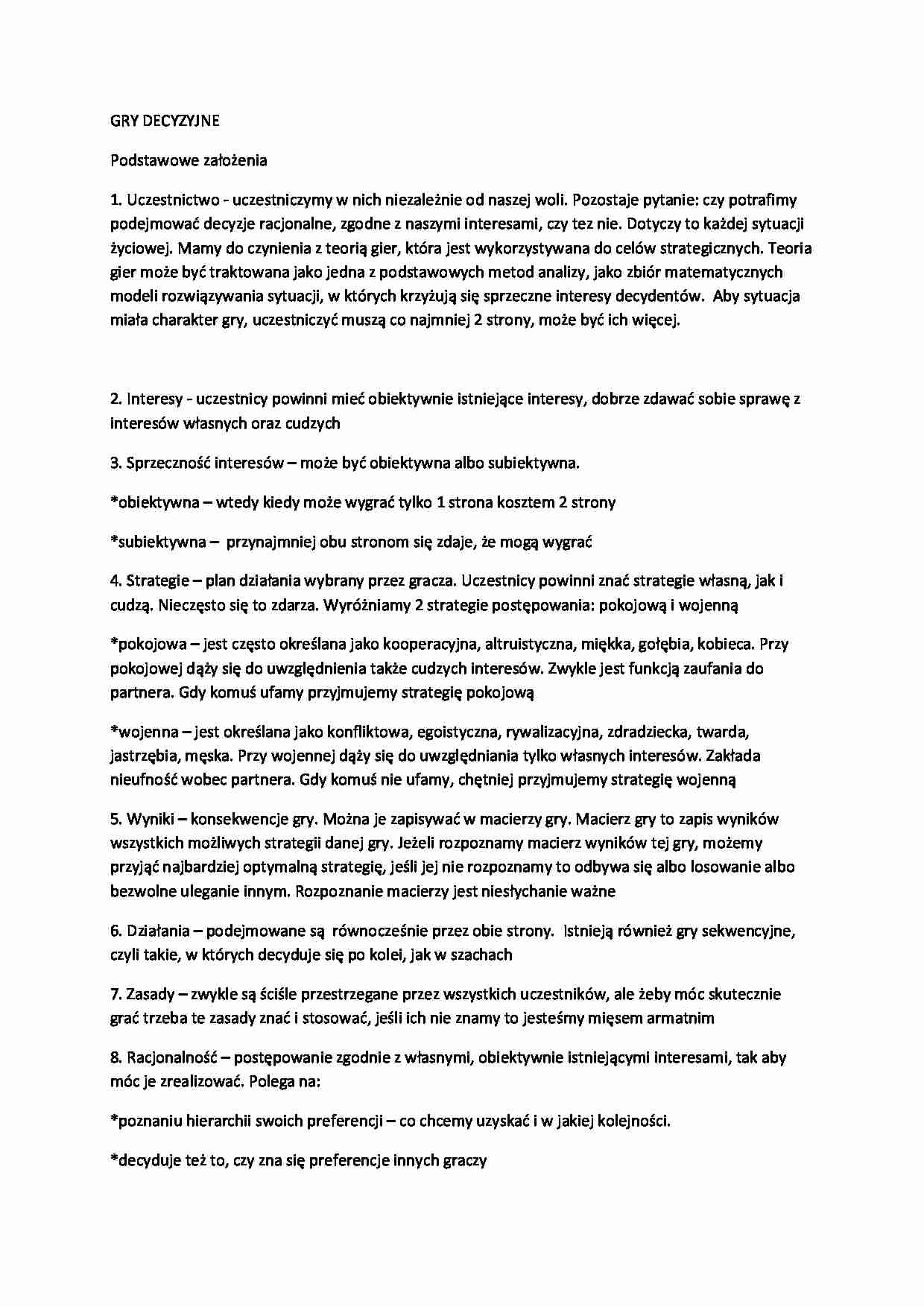 Gry decyzyjne-opracowanie - strona 1