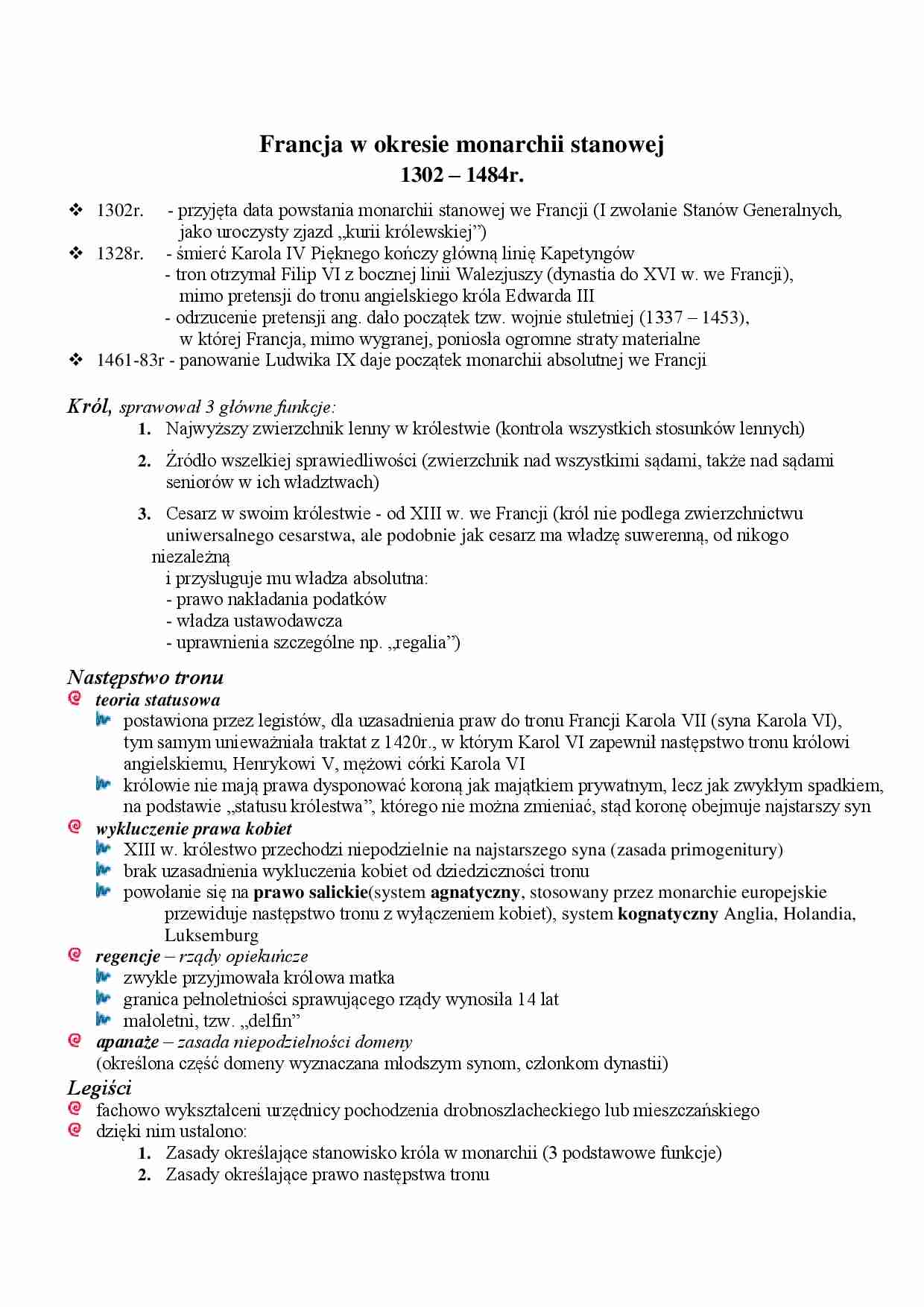 Francja w okresie monarchii stanowej - wykład - strona 1