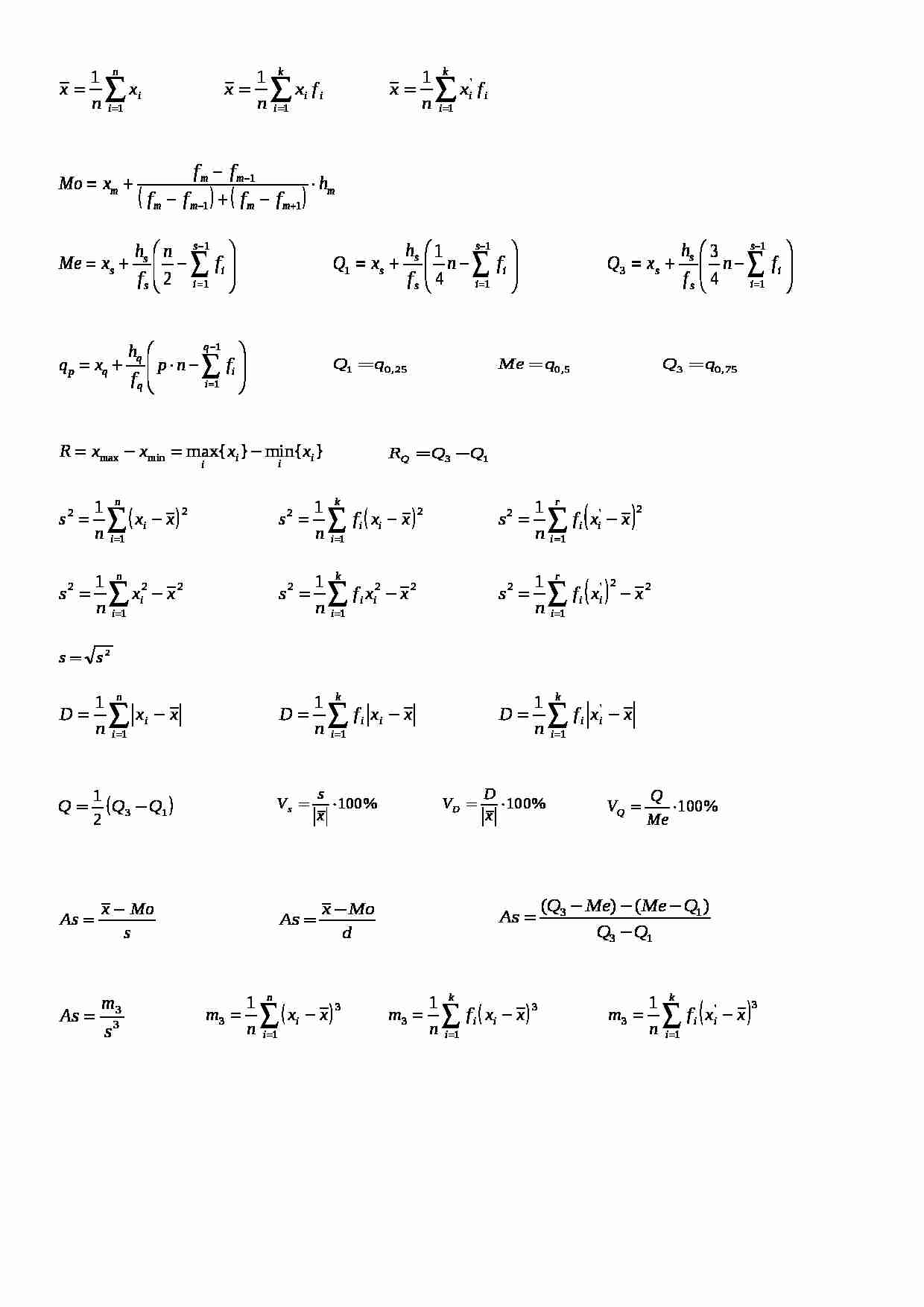 wzory do statystyki opisowej - strona 1