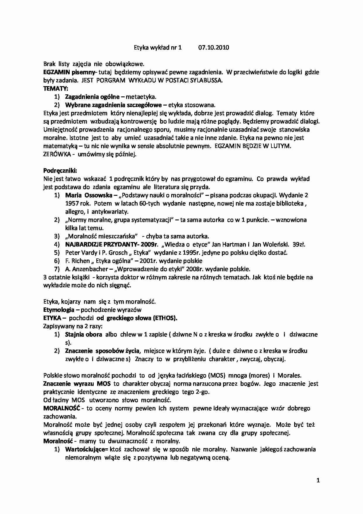 Wykład z etyki - strona 1