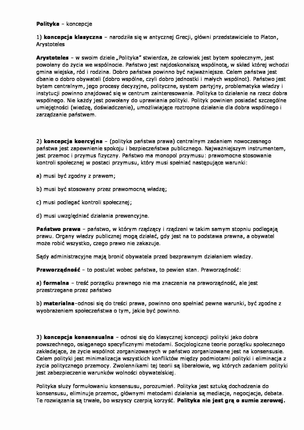 Koncepcje polityki - skrypt z wykładów - strona 1