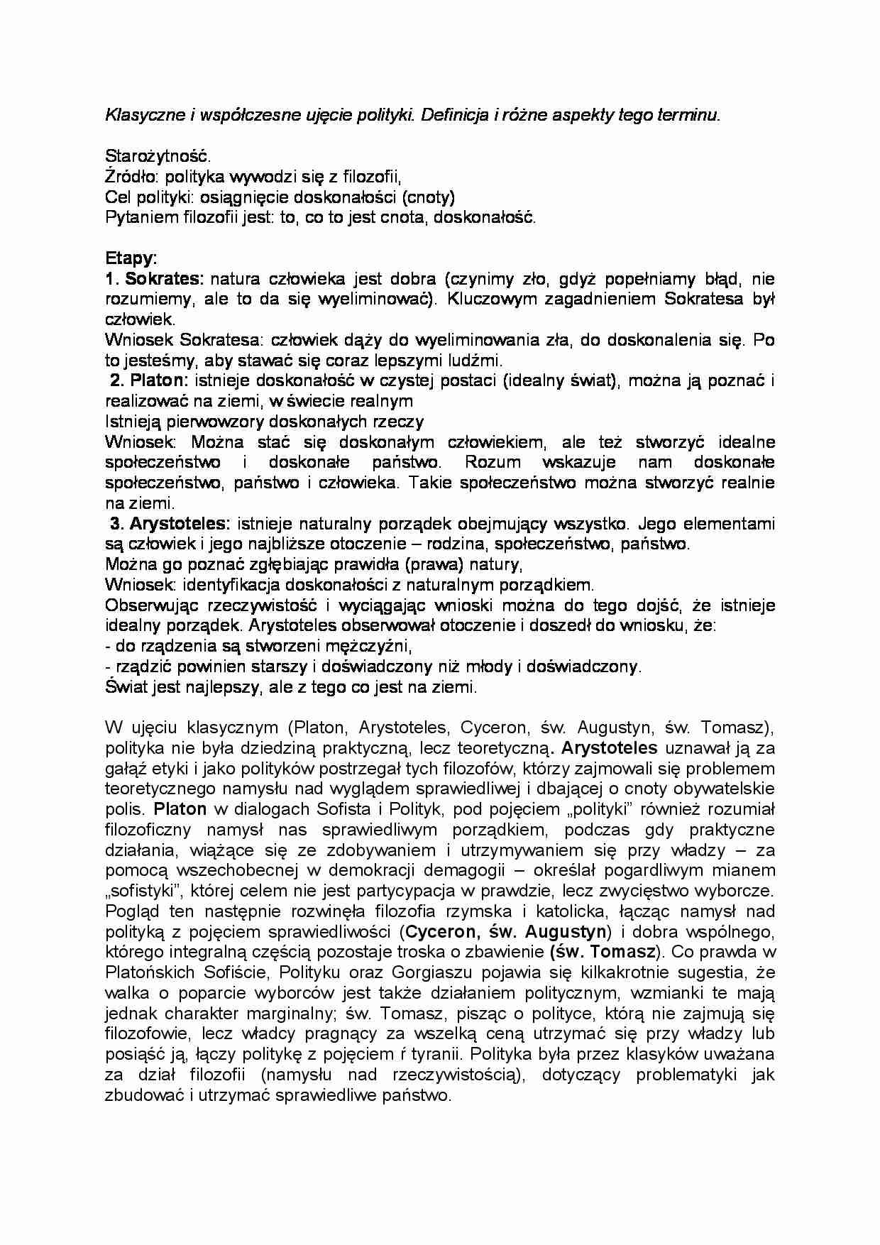 Klasyczne i współczesne ujęcie polityki - wykład - strona 1