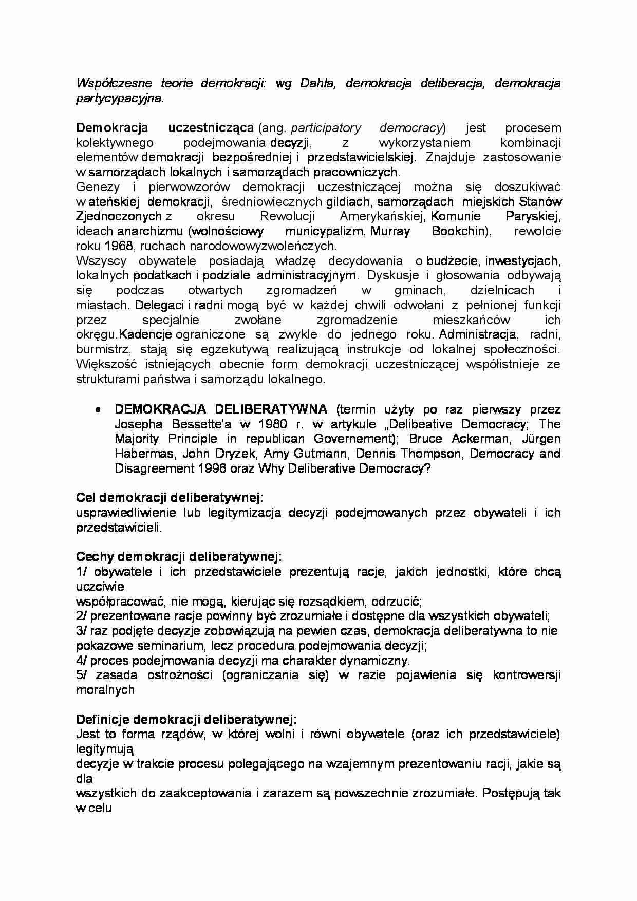 Współczesne teorie demokracji - wykład - strona 1