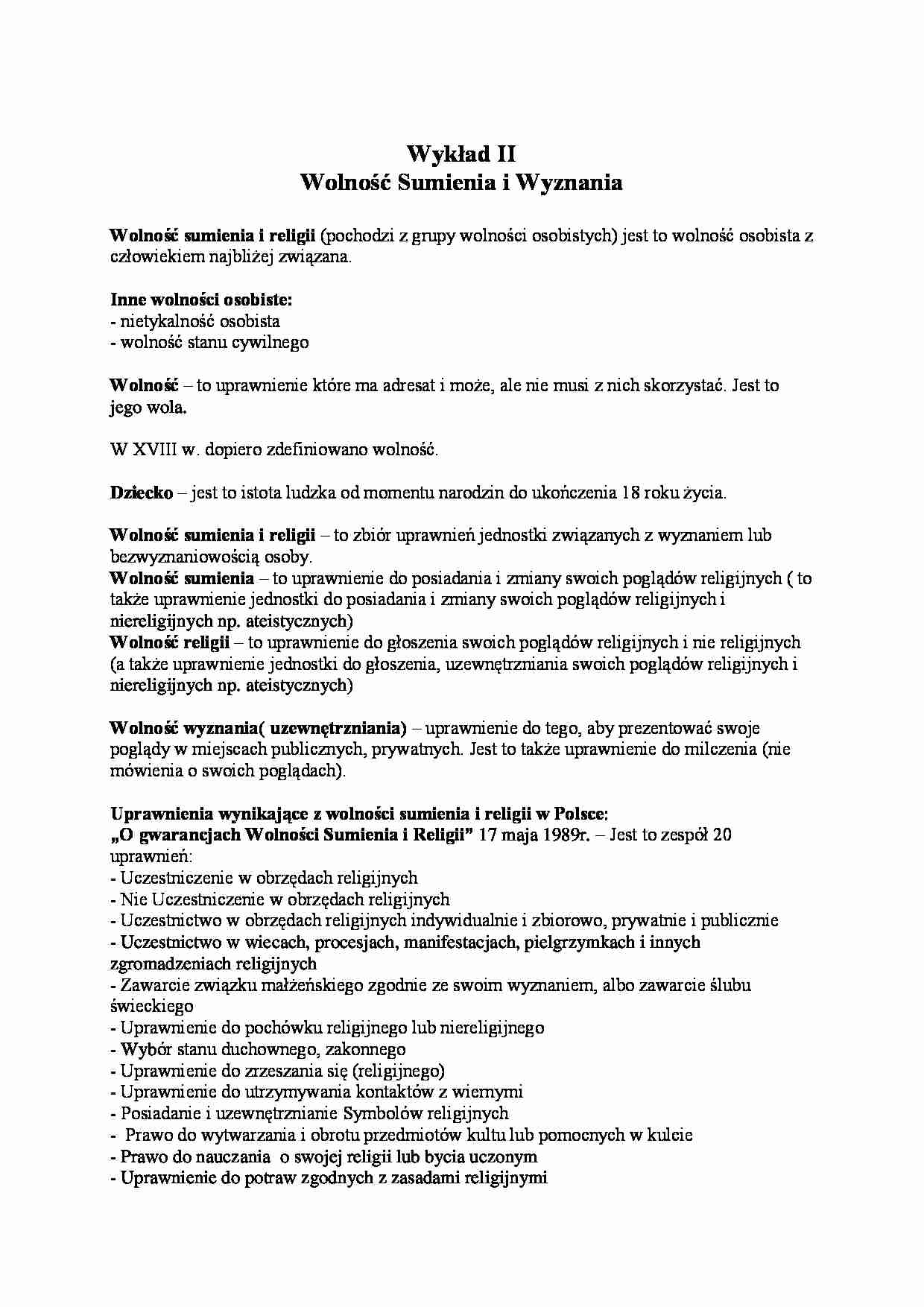 Wolność sumienia i wyznania - wykład - strona 1