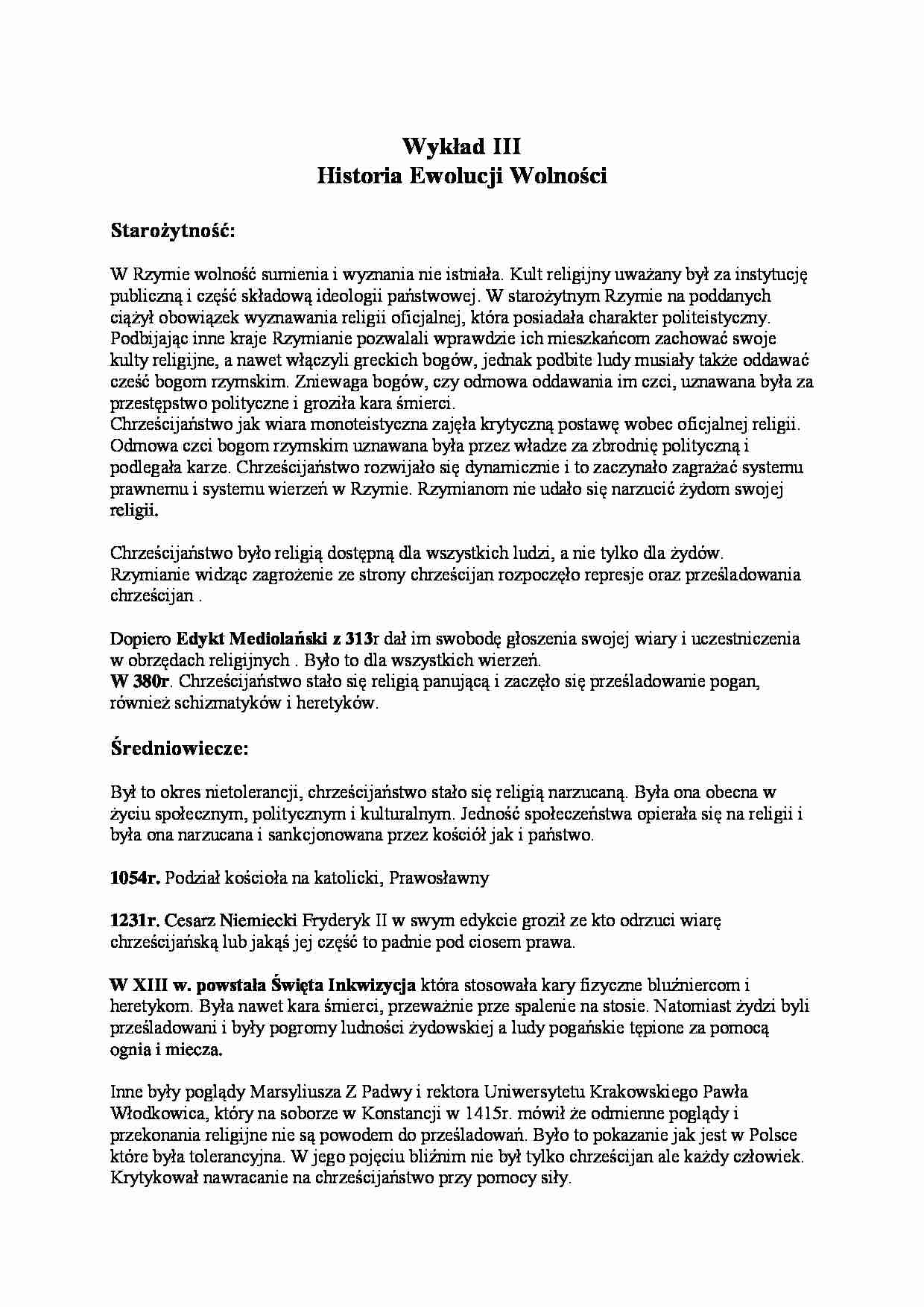 Historia ewolucji wolności - wykład - strona 1