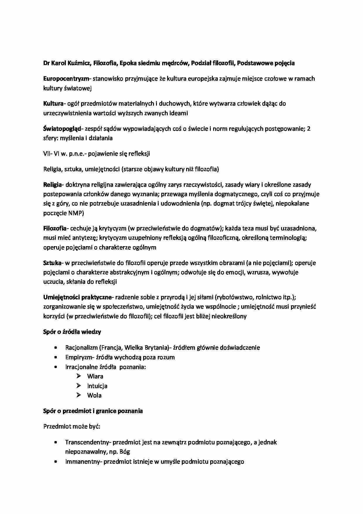 Epoka siedmiu mędrców, Podział filozofii - wykład - strona 1