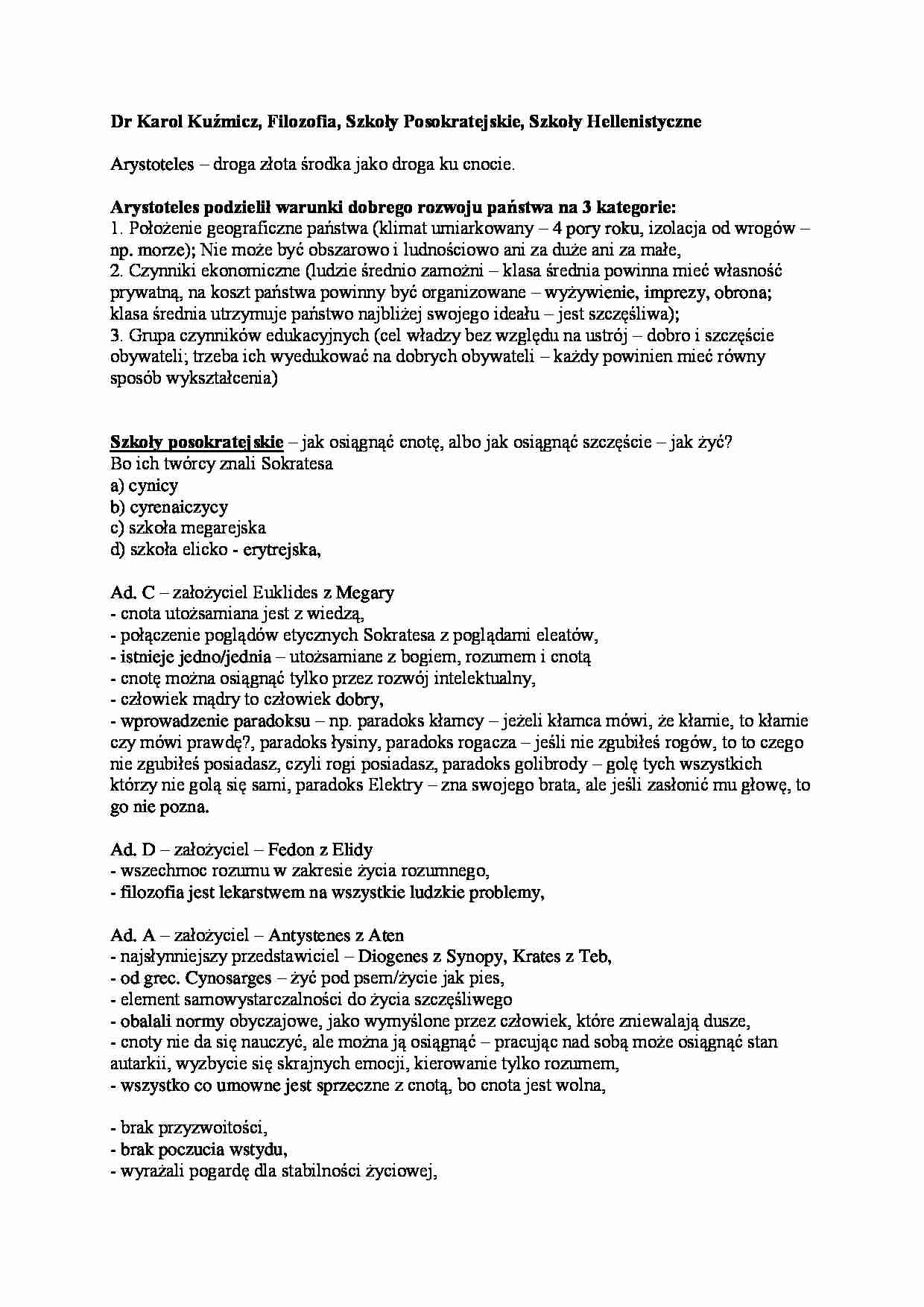 Szkoły Posokratejskie, Szkoły Hellenistyczne - wykład - strona 1