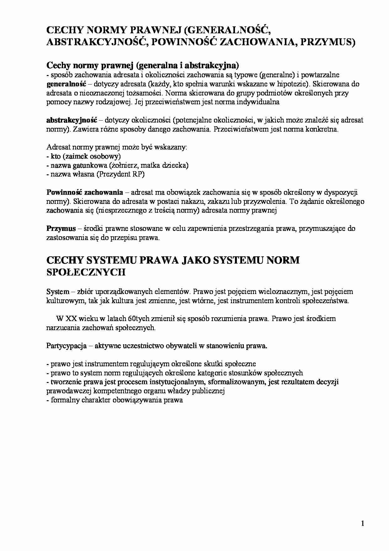 Cechy systemu prawa - wykład - strona 1