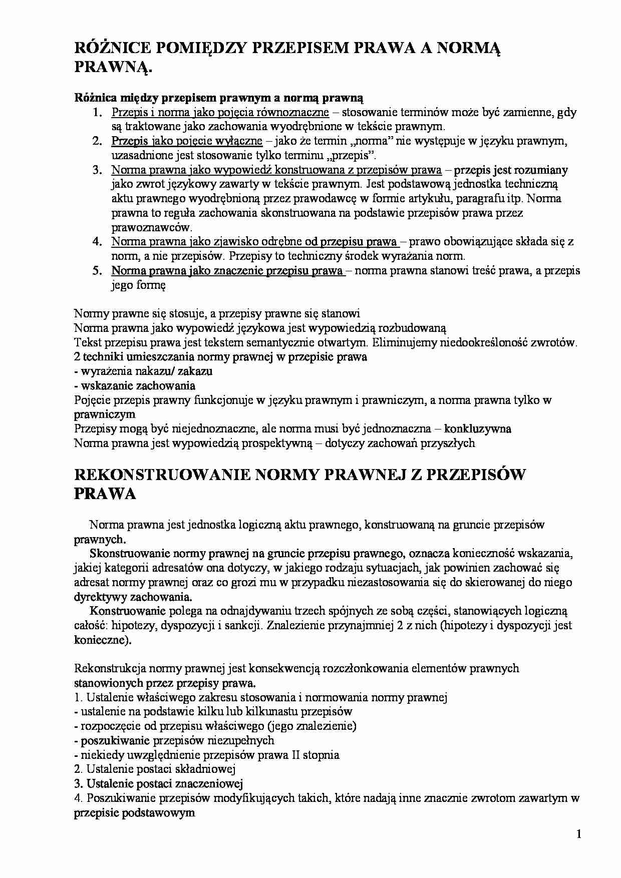 Norma prawna a przepis prawa - wykład - strona 1