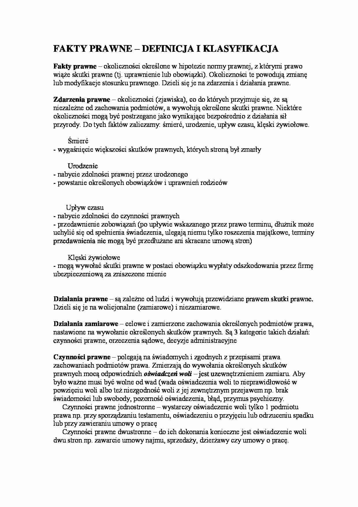 Fakty prawne - wykład - Działania prawne - strona 1